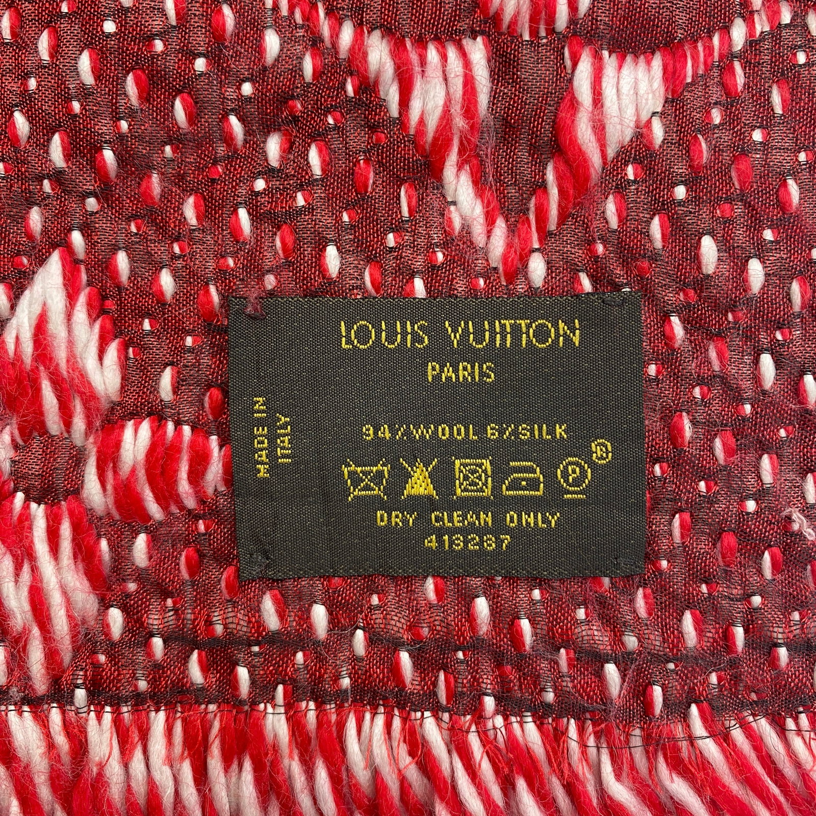 Louis Vuitton Bright Red & White Thick Wool & Silk Scarf - 5