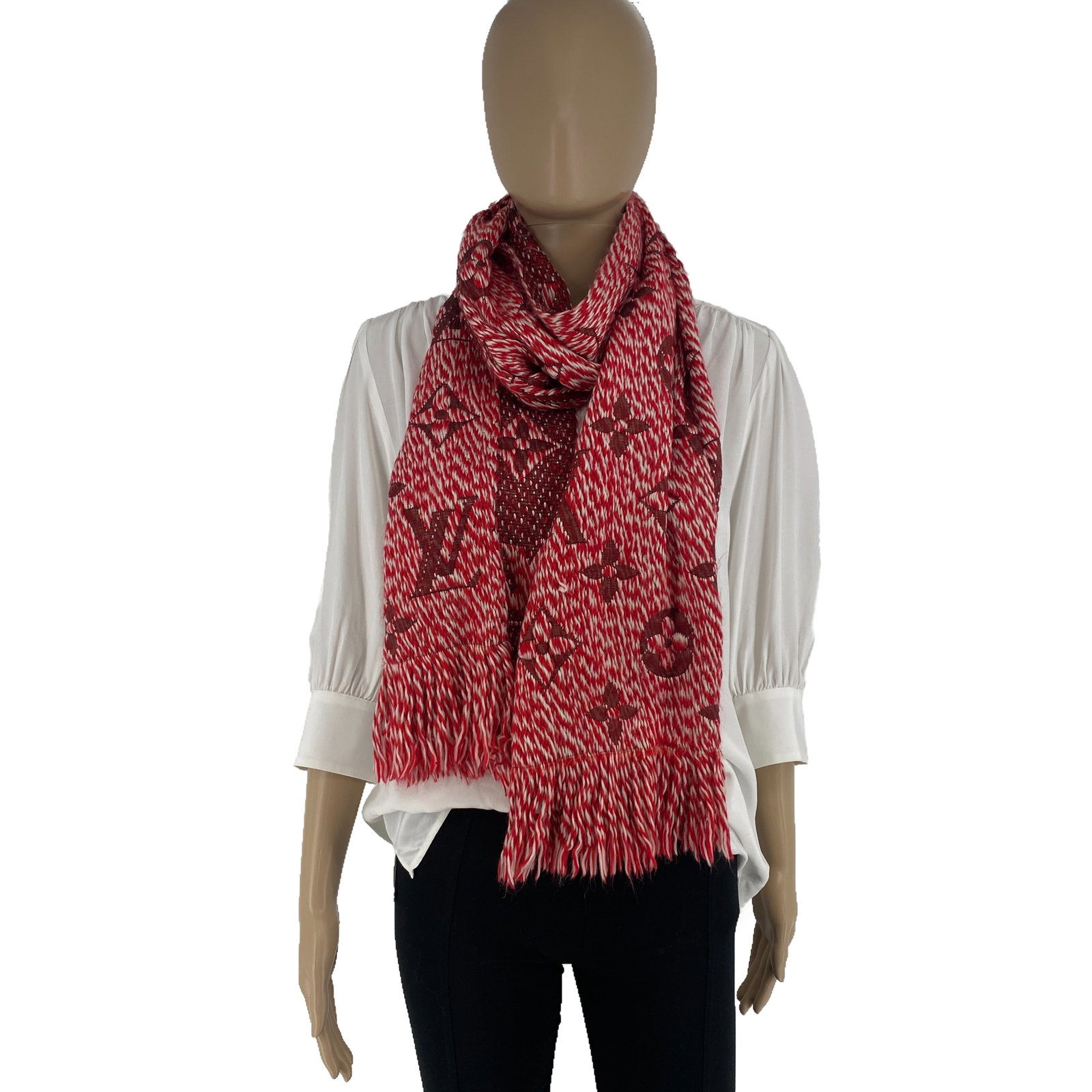 Louis Vuitton Bright Red & White Thick Wool & Silk Scarf - 8