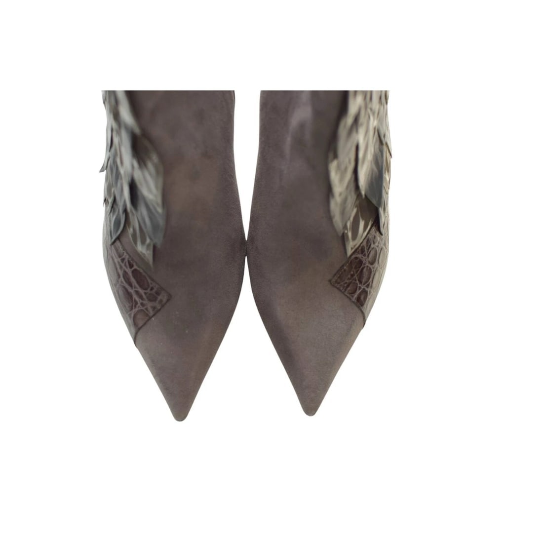 Chloe gray pointed toe crocodile embossed leather and suede ankle boots 39,5 - 10