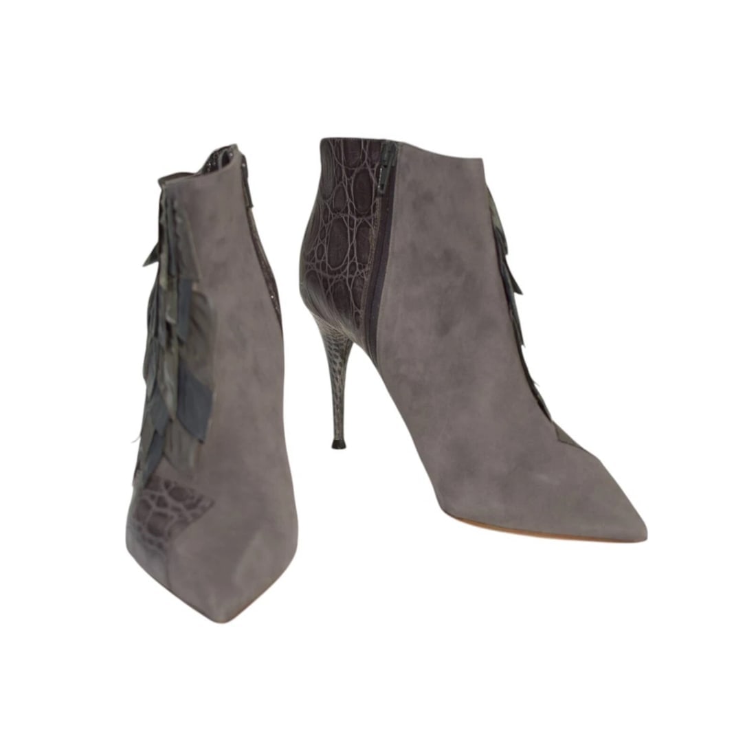 Chloe gray pointed toe crocodile embossed leather and suede ankle boots 39,5 (1 of 11)