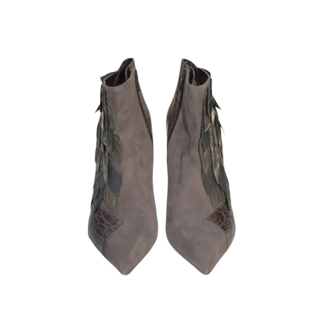 Chloe gray pointed toe crocodile embossed leather and suede ankle boots 39,5 - 2