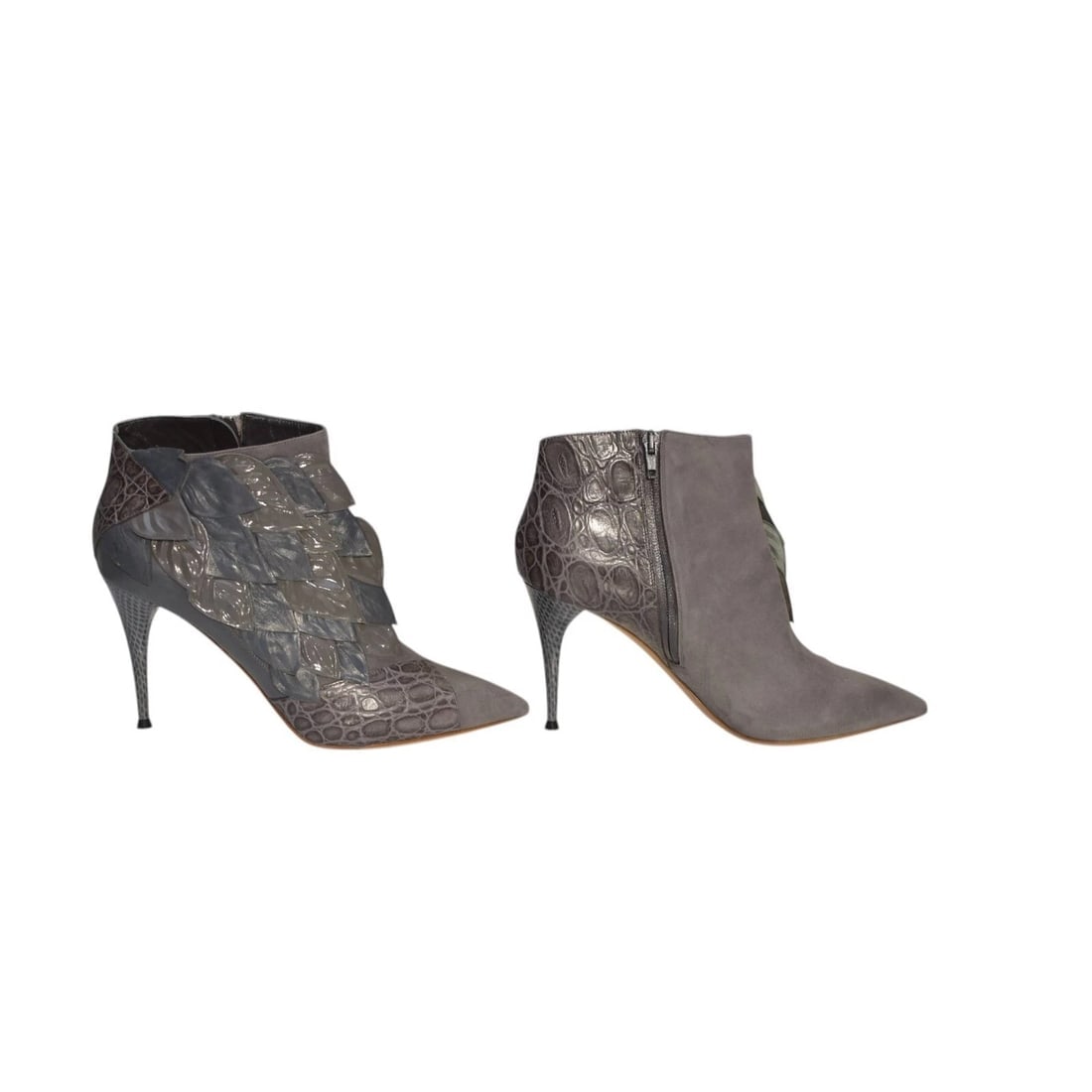 Chloe gray pointed toe crocodile embossed leather and suede ankle boots 39,5 - 6