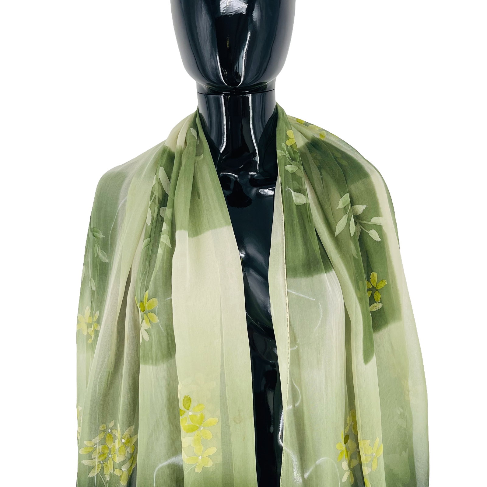 Aquascutum Green Floral 100% Silk Scarf - 2