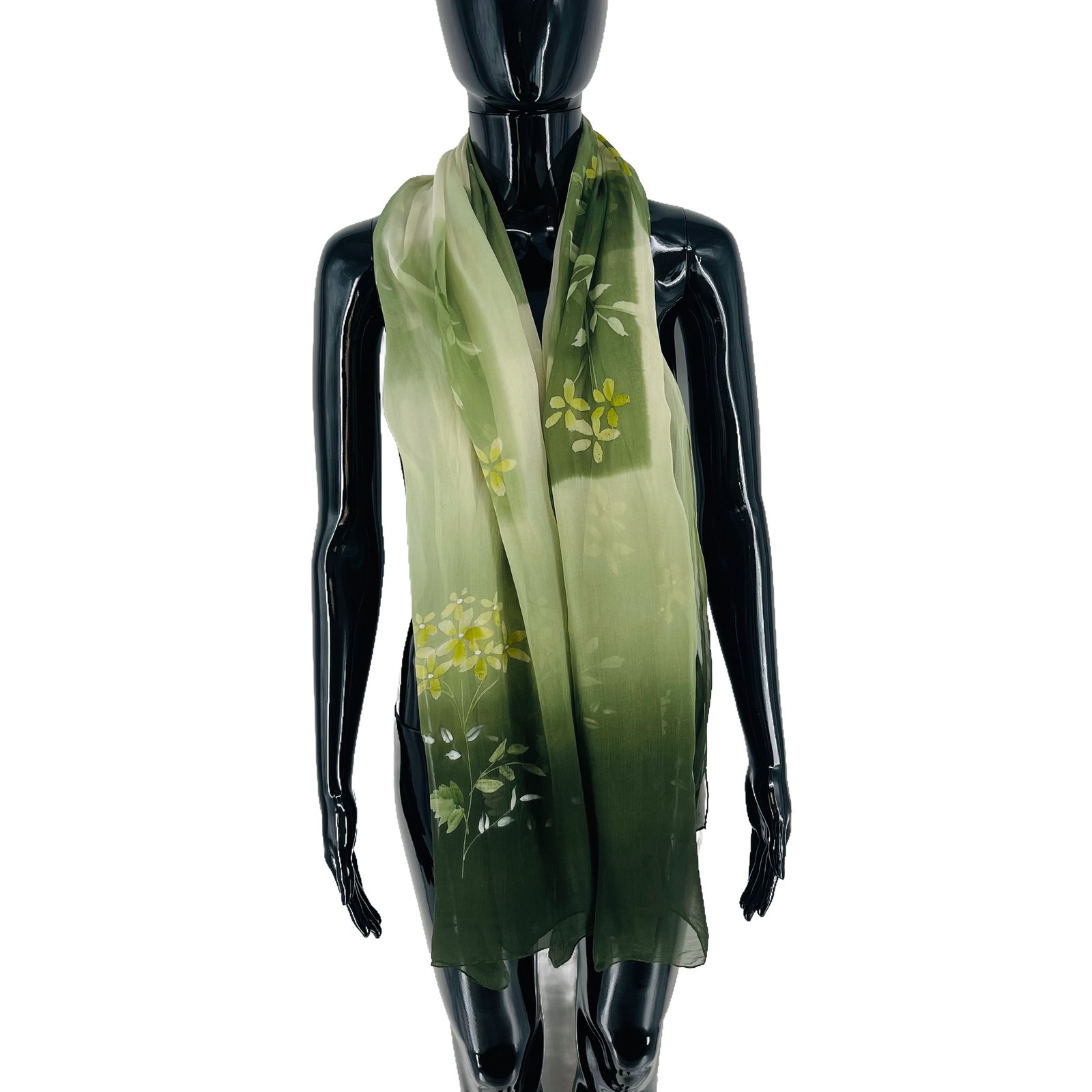 Aquascutum Green Floral 100% Silk Scarf - 3