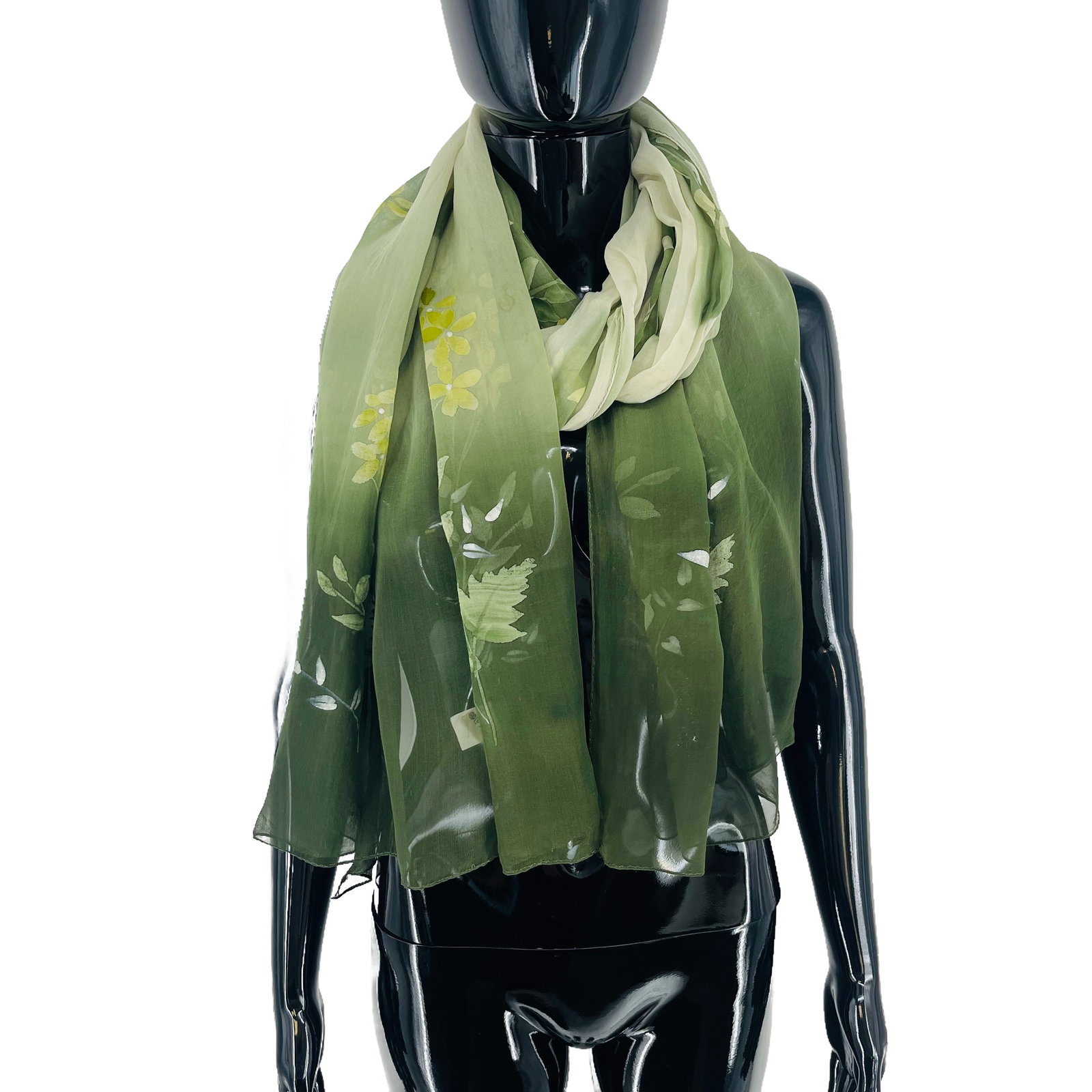 Aquascutum Green Floral 100% Silk Scarf - 4