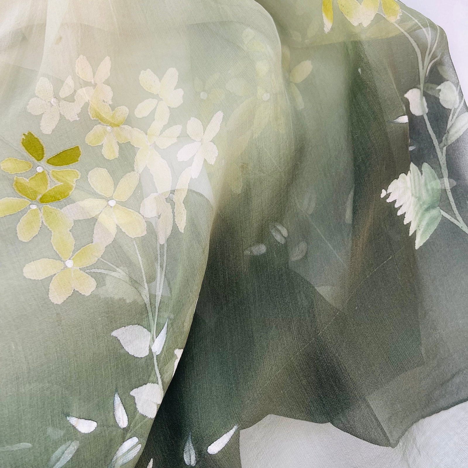 Aquascutum Green Floral 100% Silk Scarf - 5
