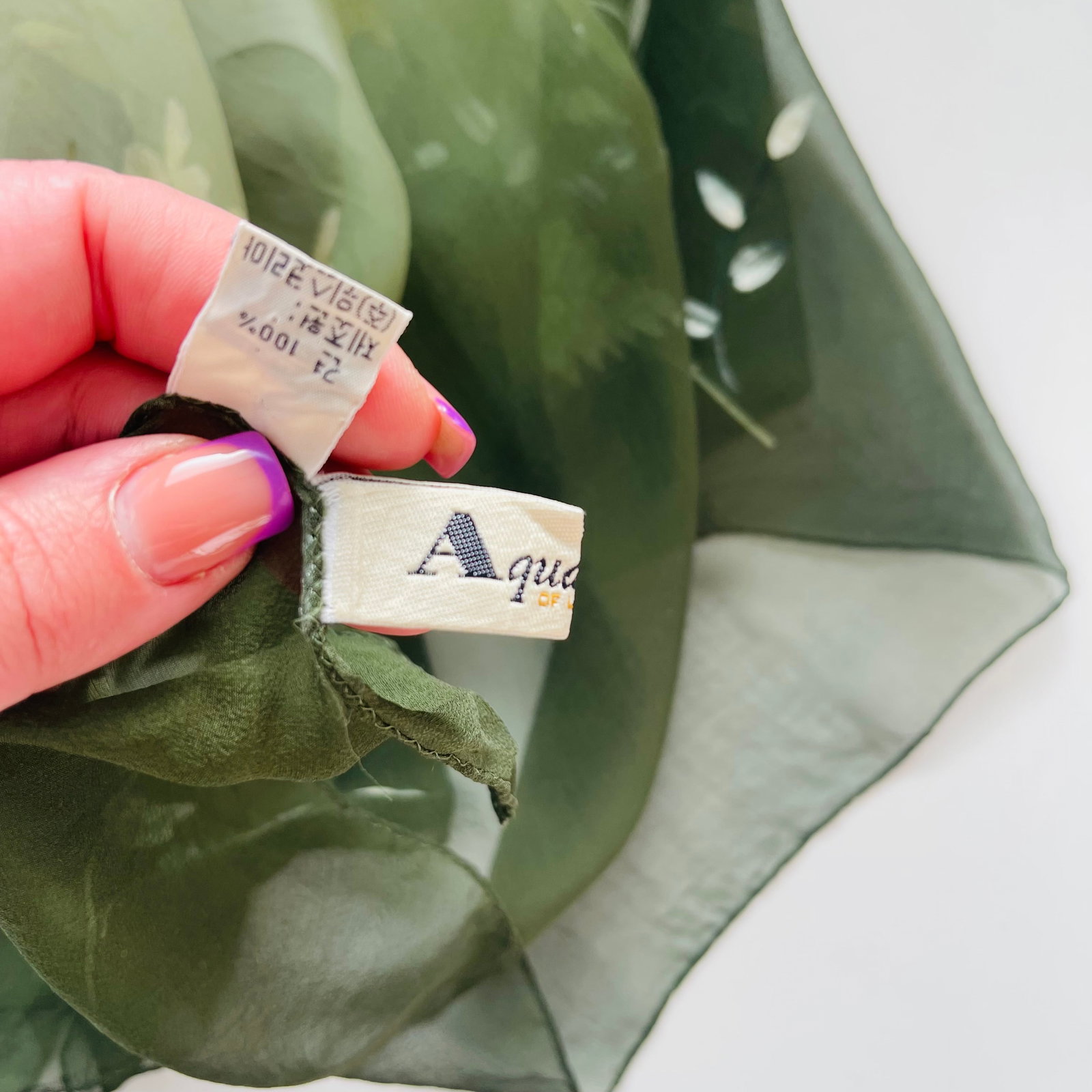 Aquascutum Green Floral 100% Silk Scarf - 7