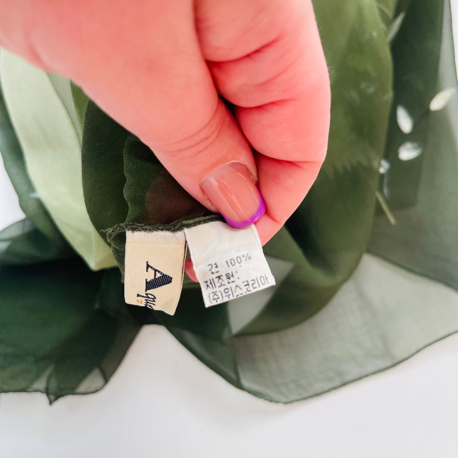 Aquascutum Green Floral 100% Silk Scarf - 9