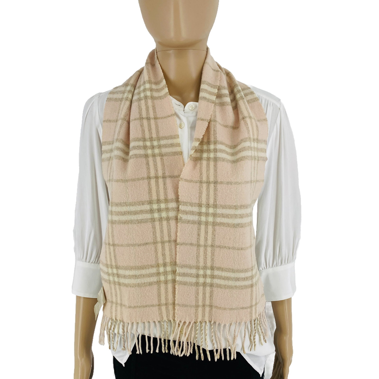 Burberry Children Pink Merino Wool & Cashmere Small Scarf: Title: Burberry Children Pink Merino Wool & Cashmere Small Scarf Brand:Burberry Date/Period:Modern Materials:90% Merino Wool 10% Cashmere Size:One Size Description:Burberry Children Pink Merino Wool &