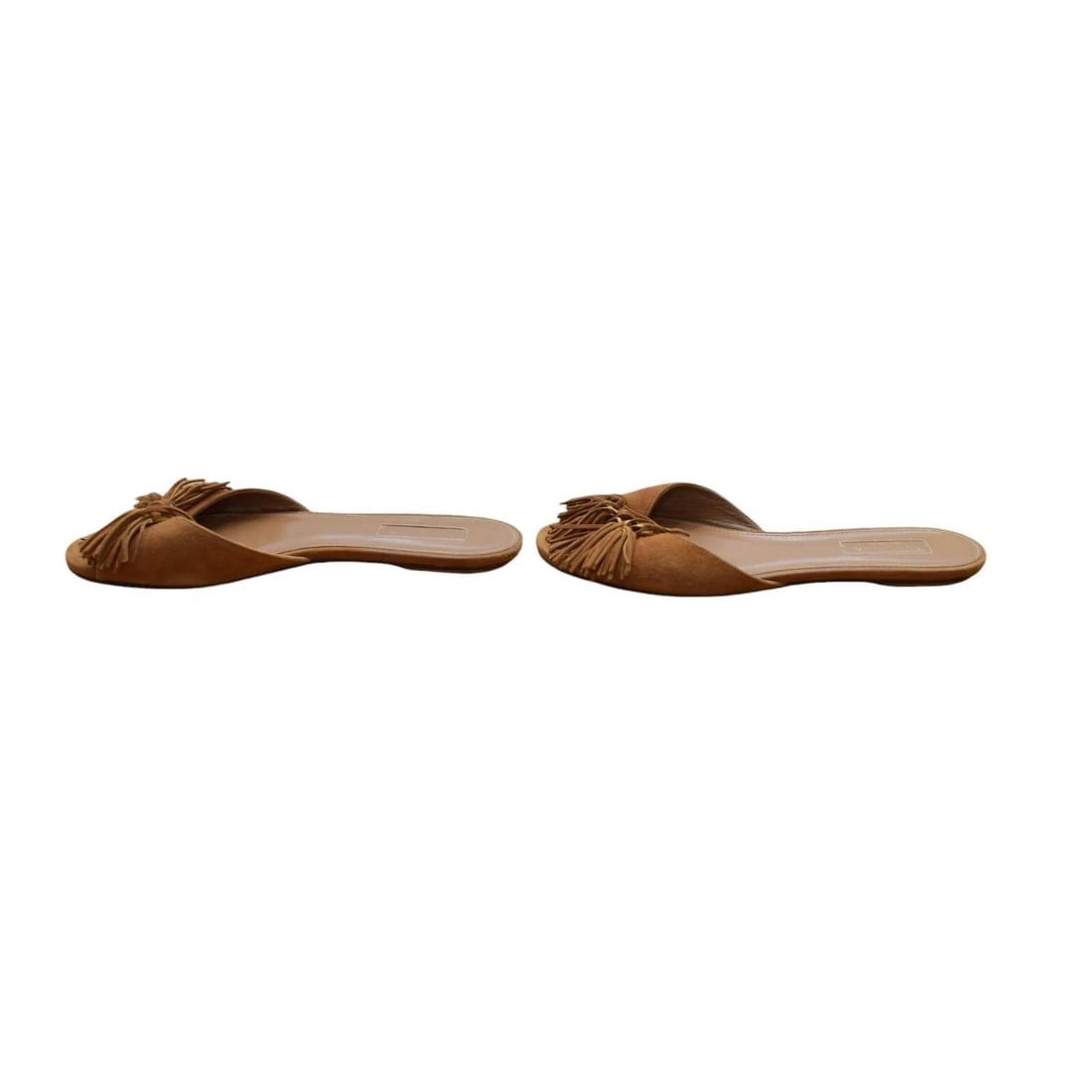 Aquazzura Brown Suede Tassels Fringes Flat Slides Sandal Shoes size 37.5 - 3