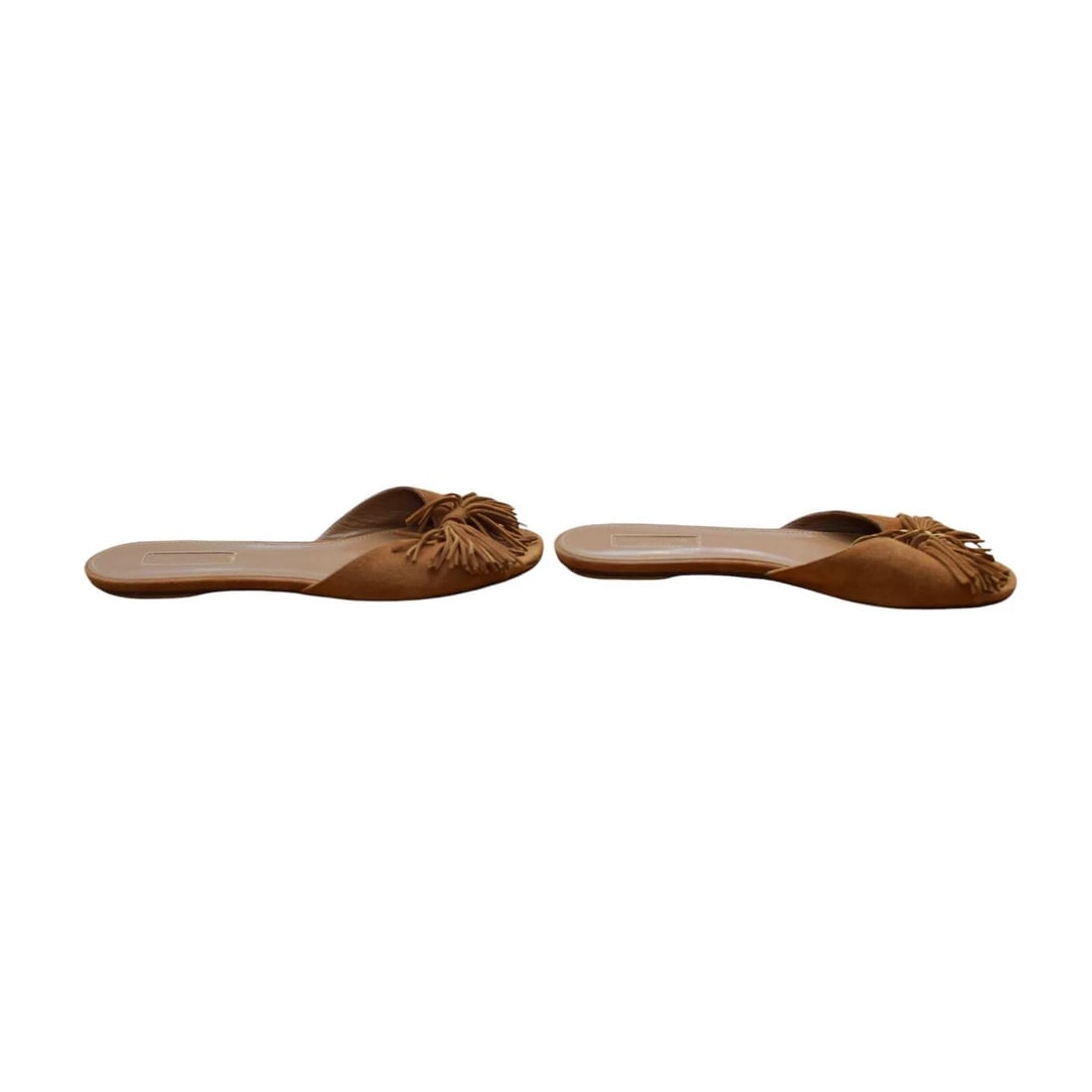 Aquazzura Brown Suede Tassels Fringes Flat Slides Sandal Shoes size 37.5 - 4