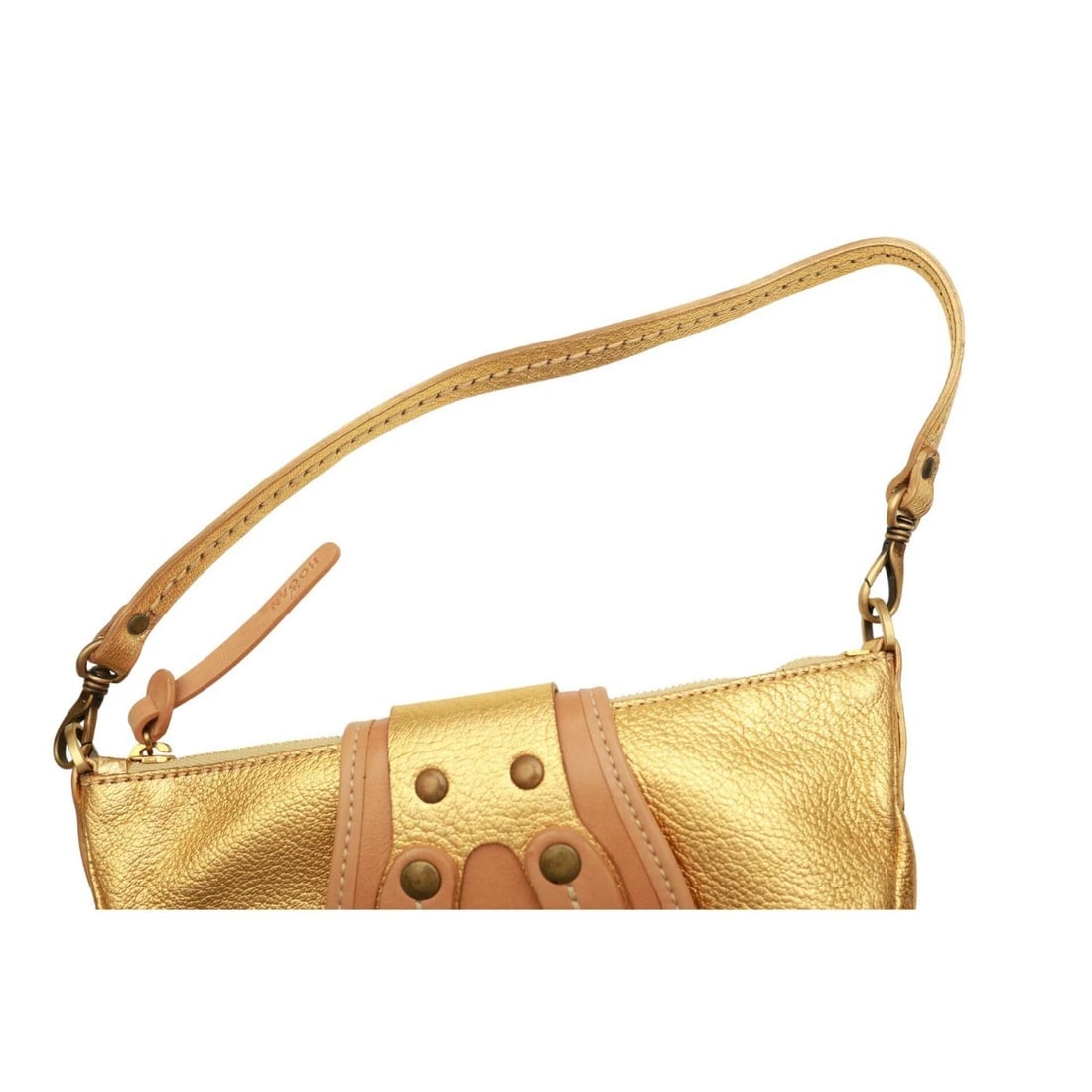 Hogan Gold Leather Beige Det. Shoulder Strap Handbag Zipper top Bag - 10