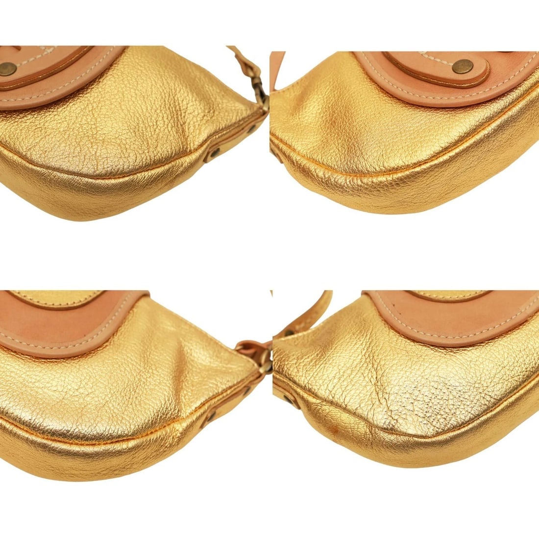 Hogan Gold Leather Beige Det. Shoulder Strap Handbag Zipper top Bag - 5