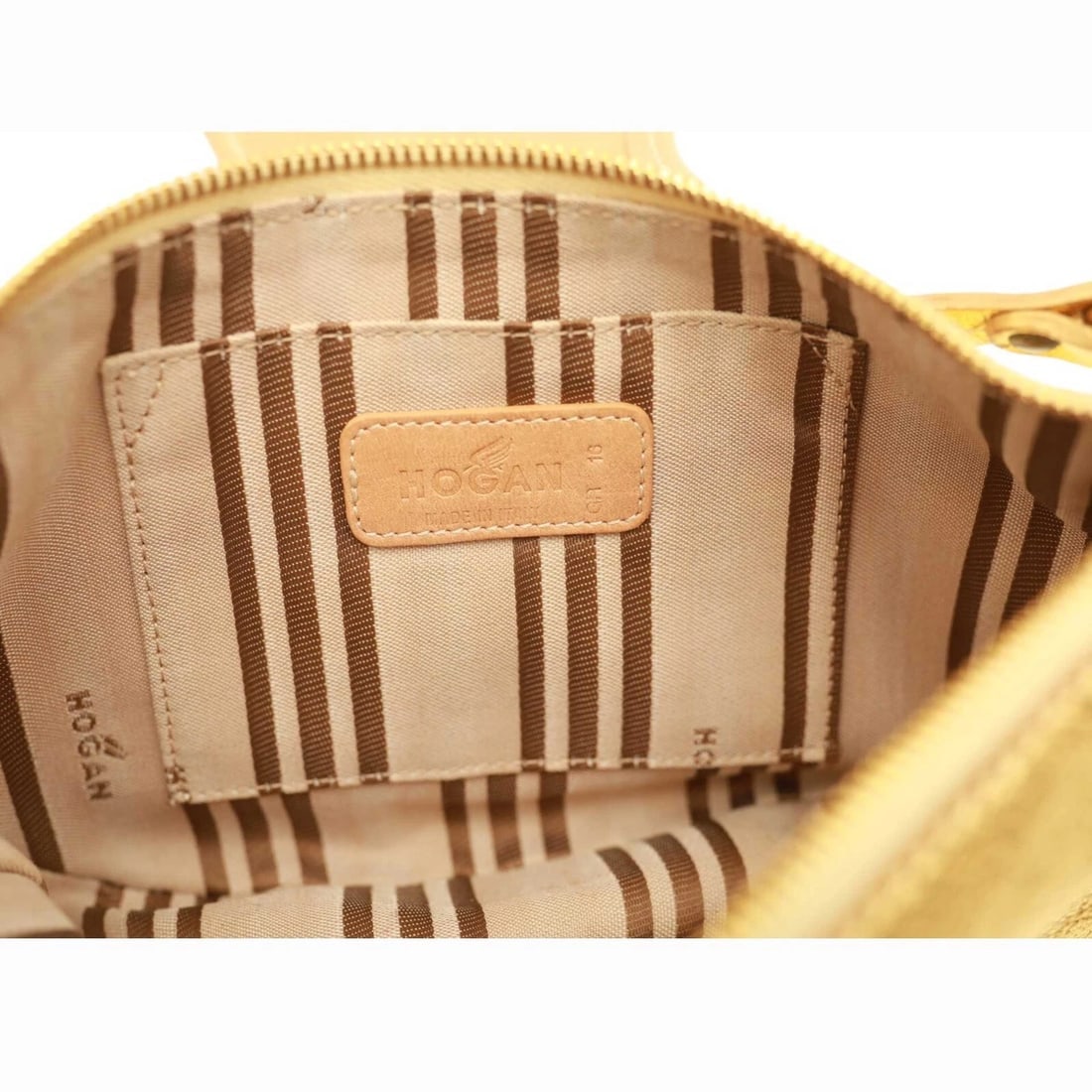 Hogan Gold Leather Beige Det. Shoulder Strap Handbag Zipper top Bag - 8
