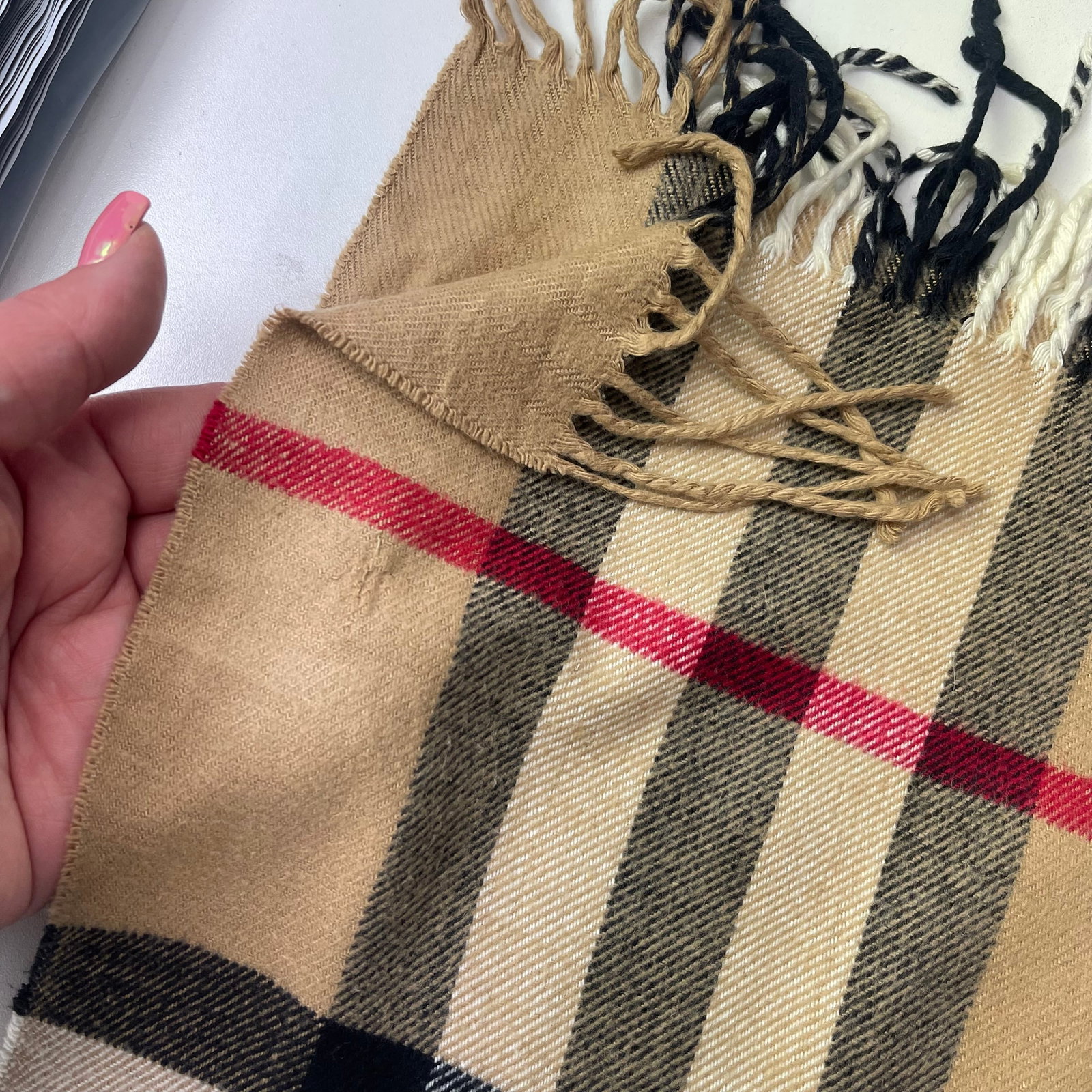 Burberry Beige Plaid 100% Cashmere Scarf - 8