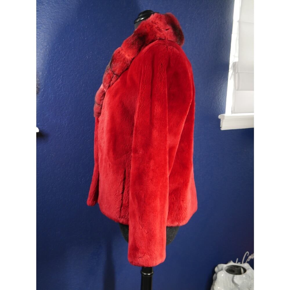 Gorgeous Bloomingdale's Red Sheared Beaver & Chinchilla Fur Coat Jacket - 2