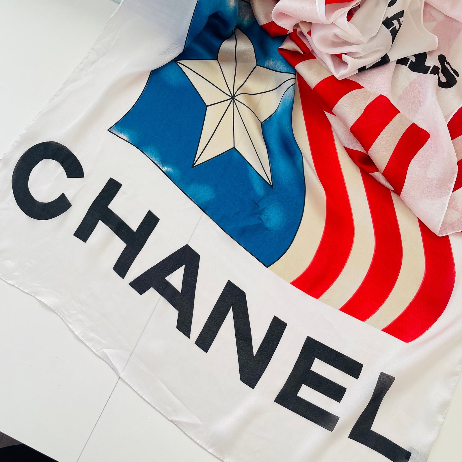 Chanel White Printed 100% Silk Scarf - 5