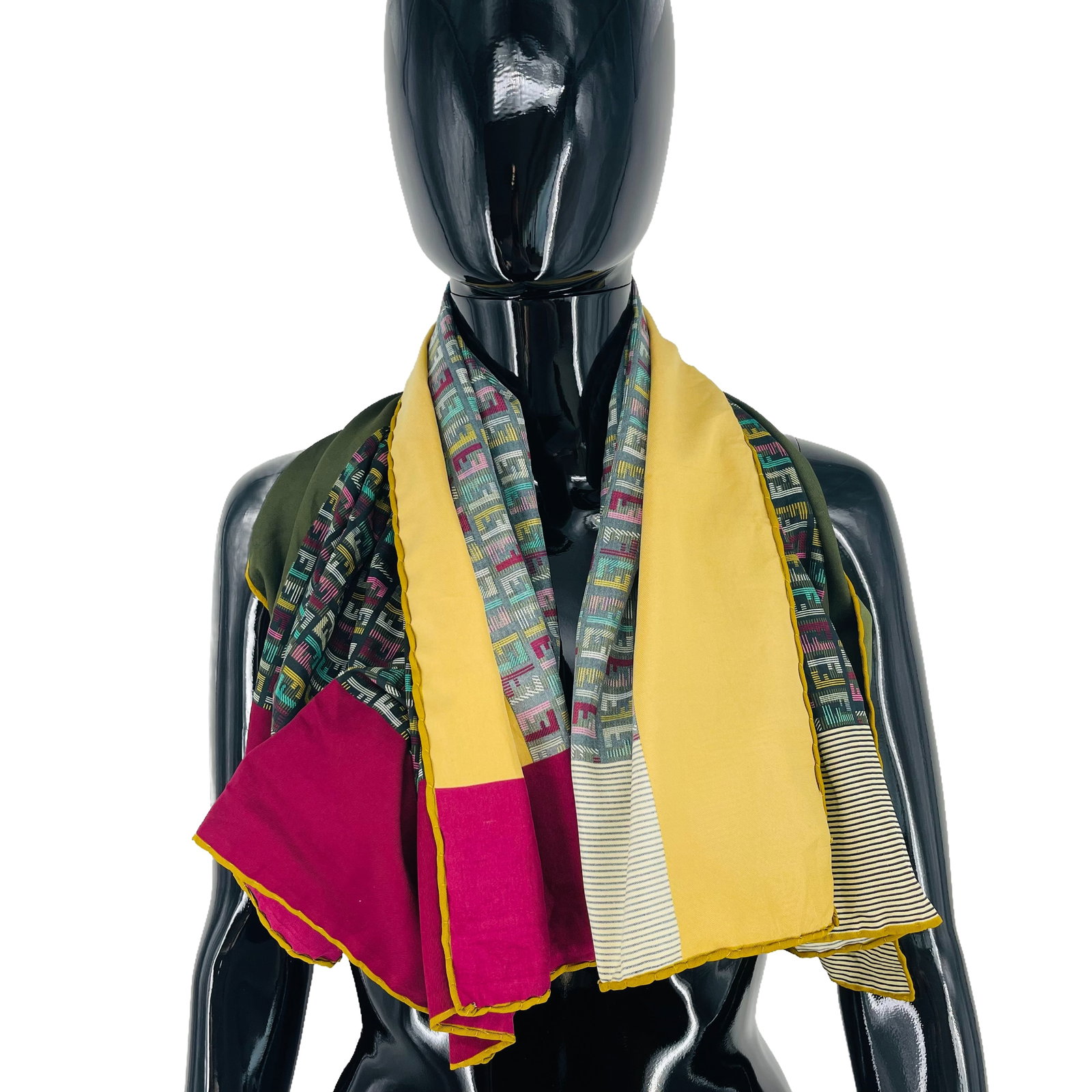 Fendi Green Monogram 100% Silk Scarf - 3