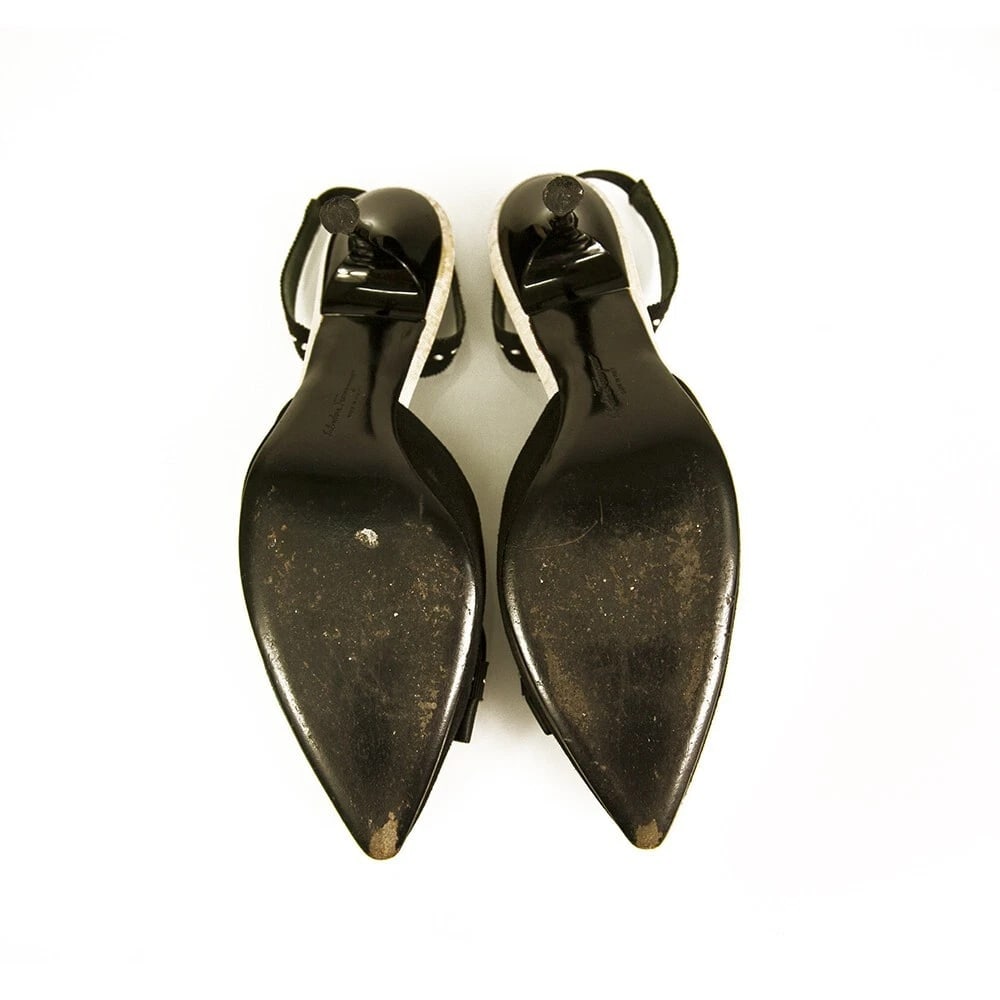 Salvatore Ferragamo Black Suede Pointed Toe Bow Slingback heels pumps size 9.5 - 2