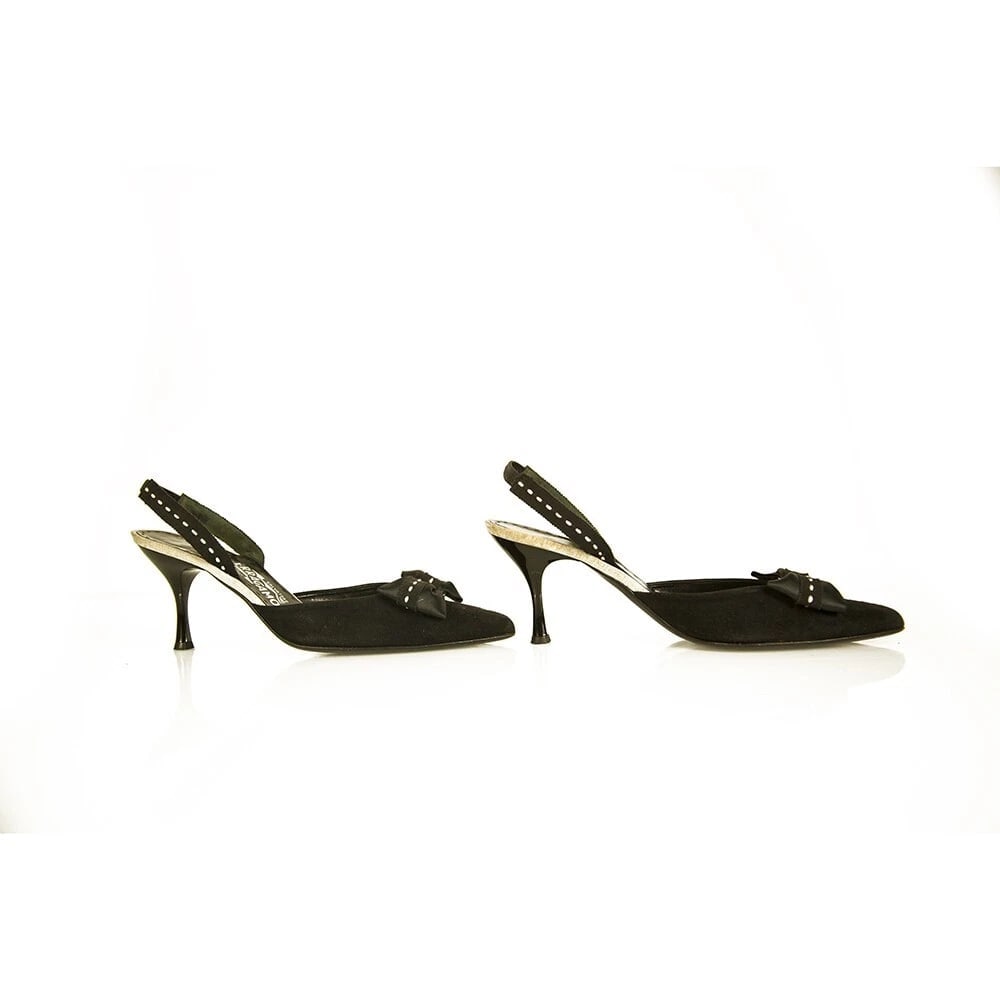 Salvatore Ferragamo Black Suede Pointed Toe Bow Slingback heels pumps size 9.5 - 5