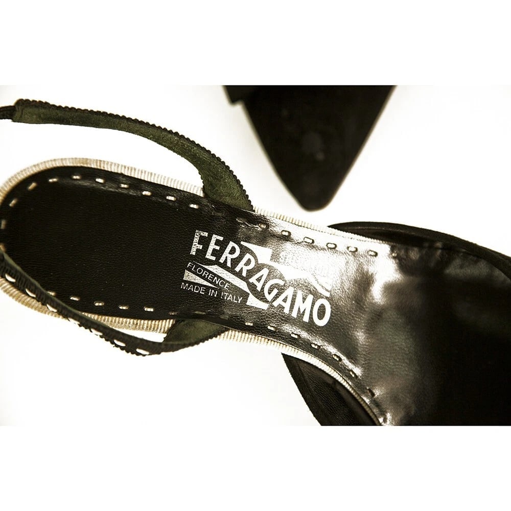 Salvatore Ferragamo Black Suede Pointed Toe Bow Slingback heels pumps size 9.5 - 7