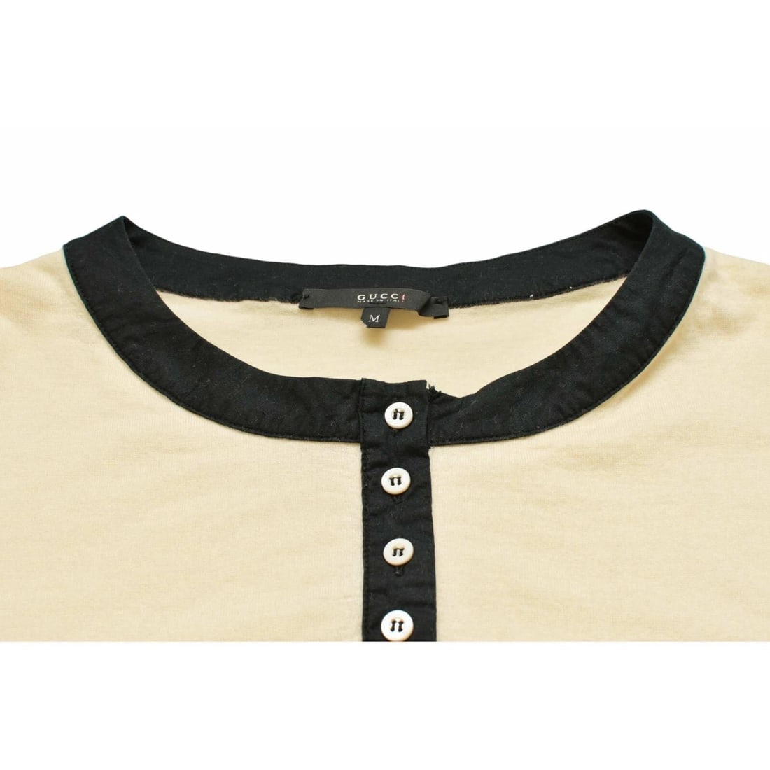 Gucci Cream & Black Trim Buttons Cashmere Top Short sleeve Knit Blouse size M - 3