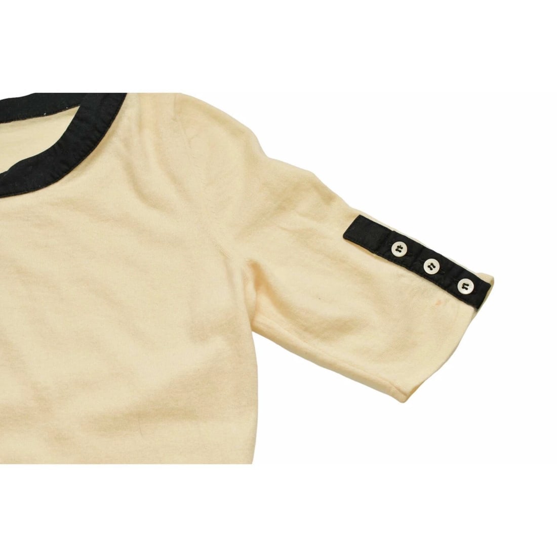 Gucci Cream & Black Trim Buttons Cashmere Top Short sleeve Knit Blouse size M - 4