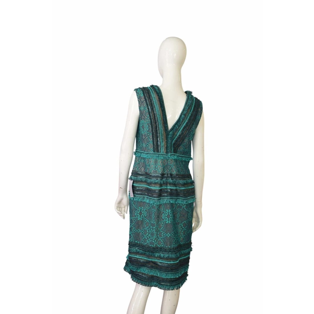 Tadashi Shoji Blue Knee Length Sleeveless Sequined Lace Dress w. Fringes size 10 - 2