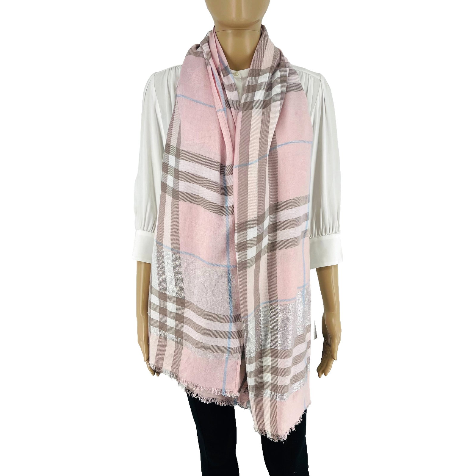 Burberry Pink Plaid 100% Cashmere Scarf - 3