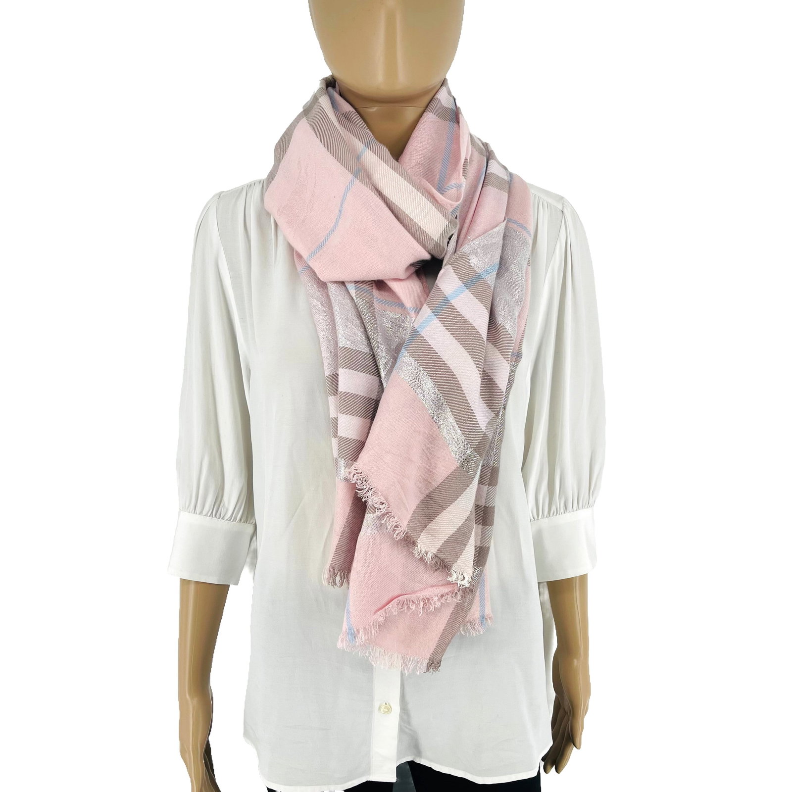 Burberry Pink Plaid 100% Cashmere Scarf - 4