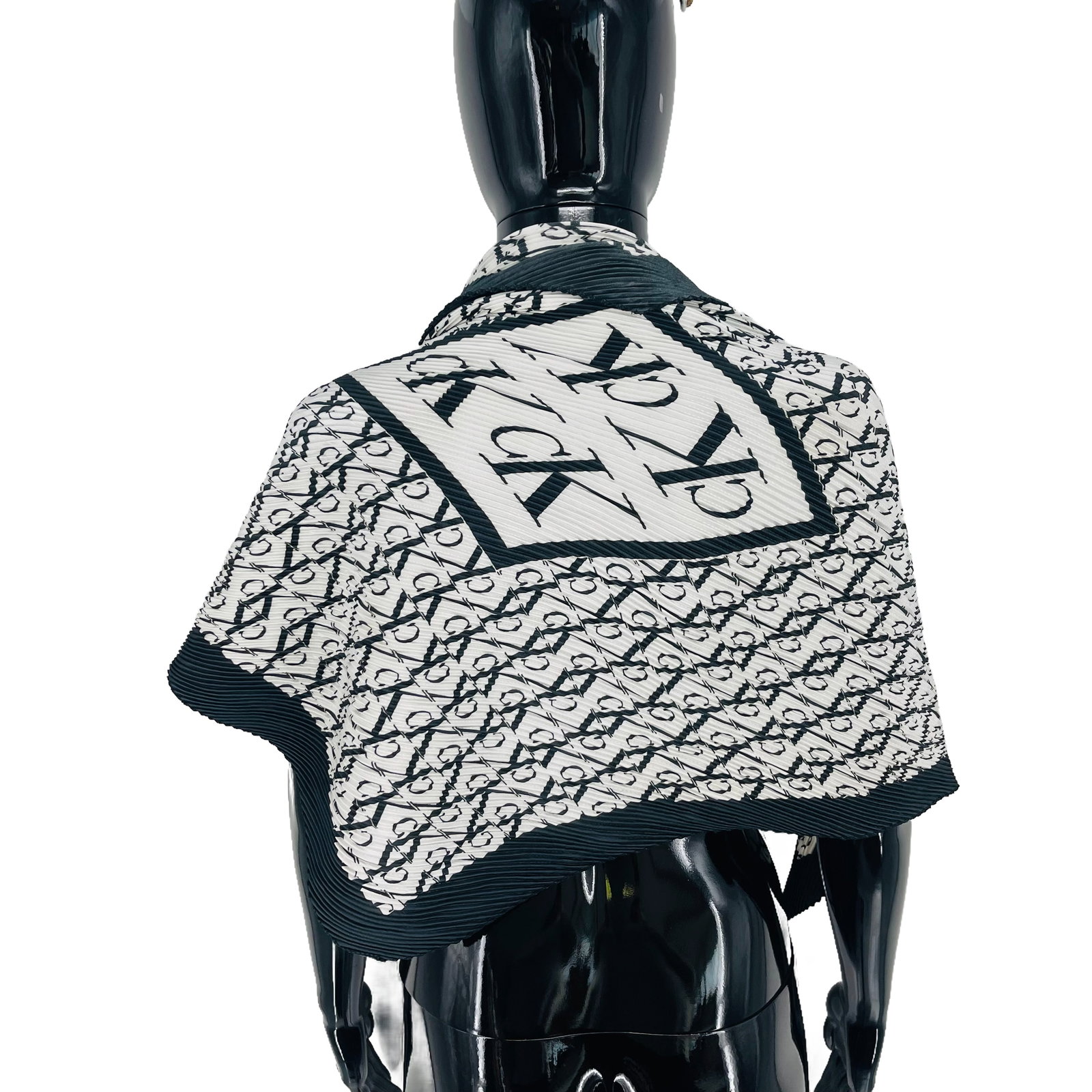 Calvin Klein White & Black Monogram Stretch 100% Silk Scarf - 3