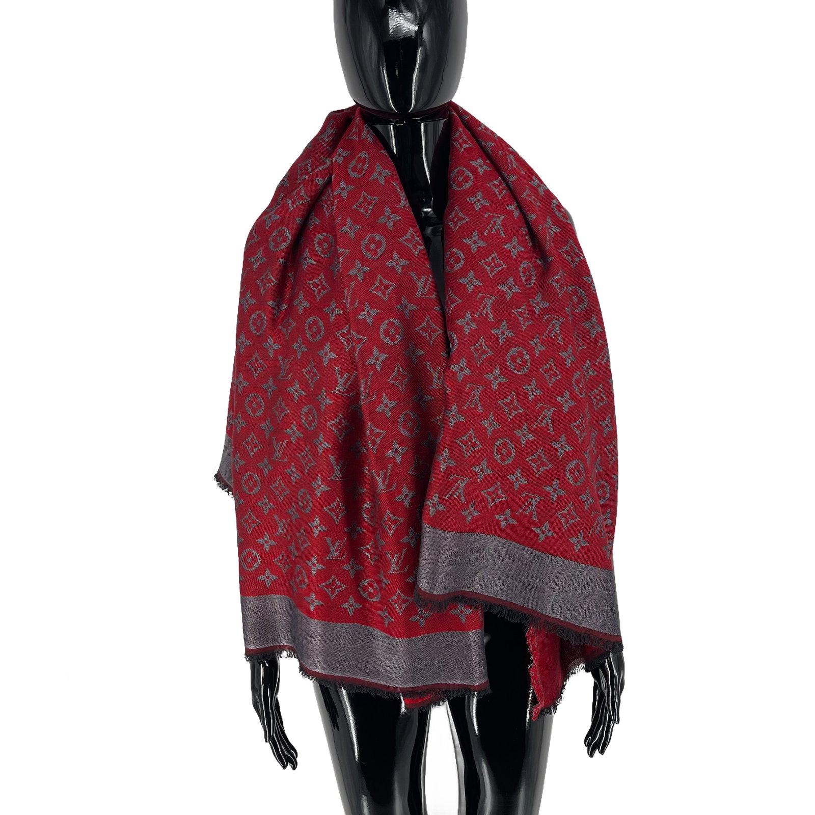 Louis Vuitton Red Reversible Silk Wool Scarf - 2