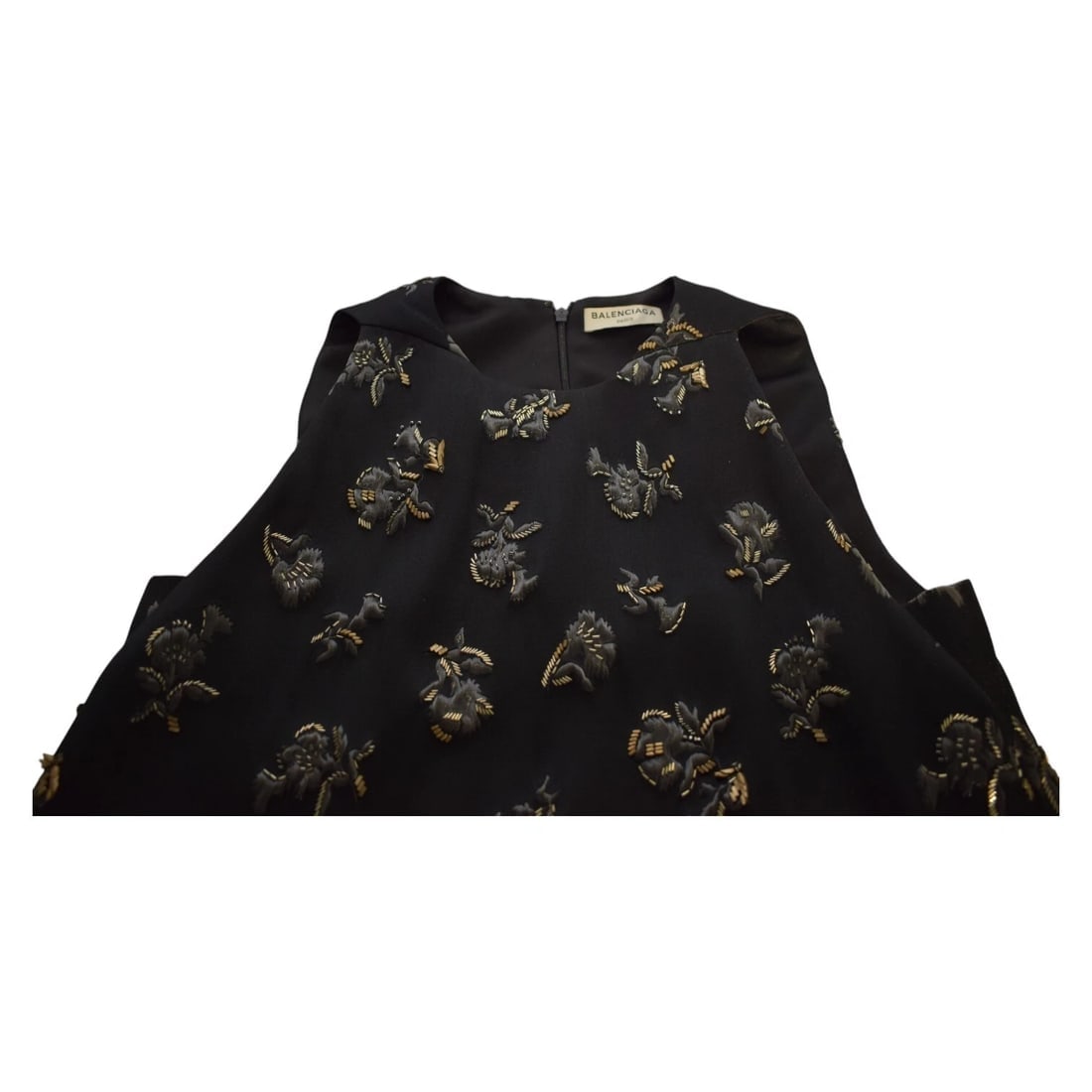 Balenciaga Paris Black Embroidered Mini Sleeveless A-line Dress size 38 - 4