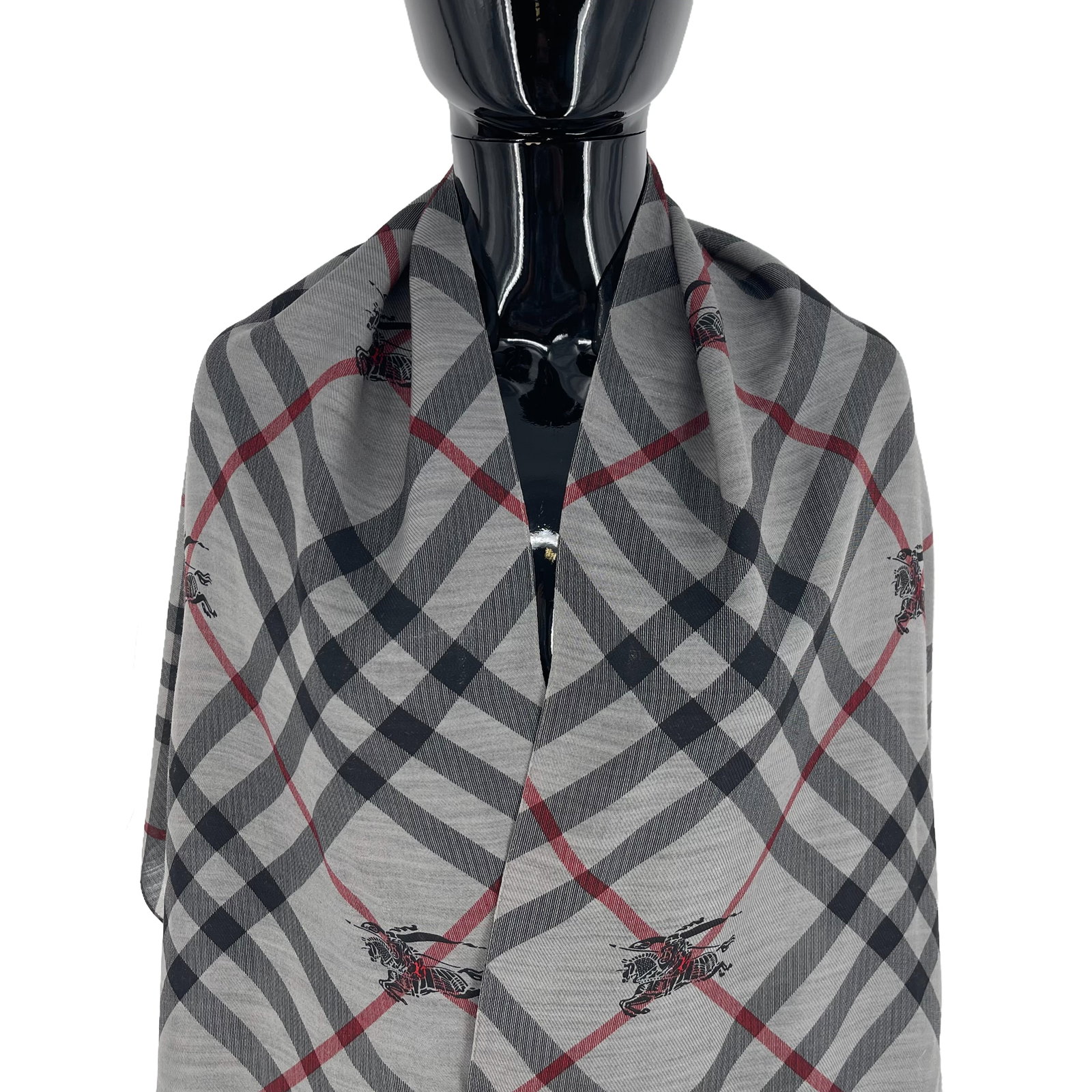 Burberry Grey Plaid 100% Silk Scarf - 2