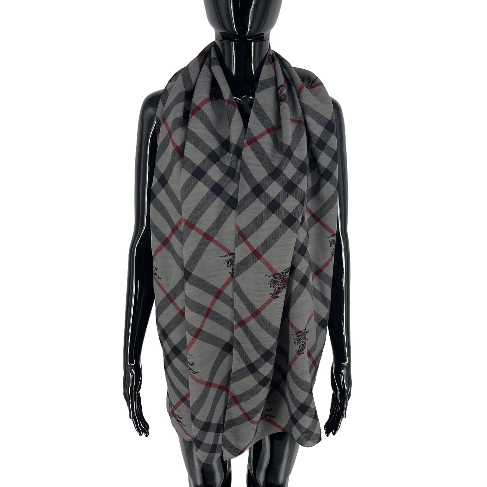 Burberry Grey Plaid 100% Silk Scarf - 3