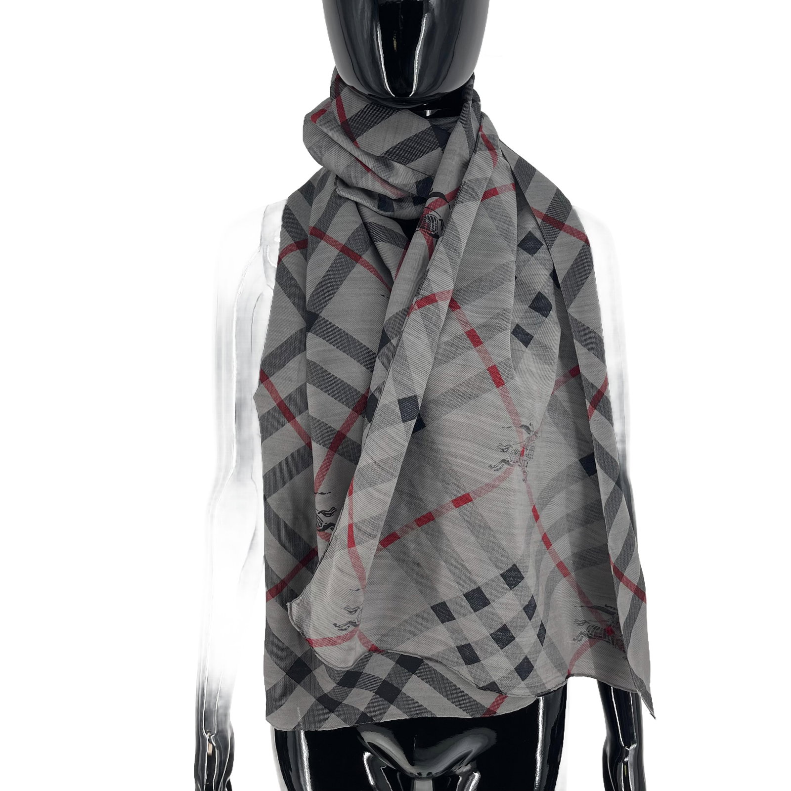 Burberry Grey Plaid 100% Silk Scarf - 4