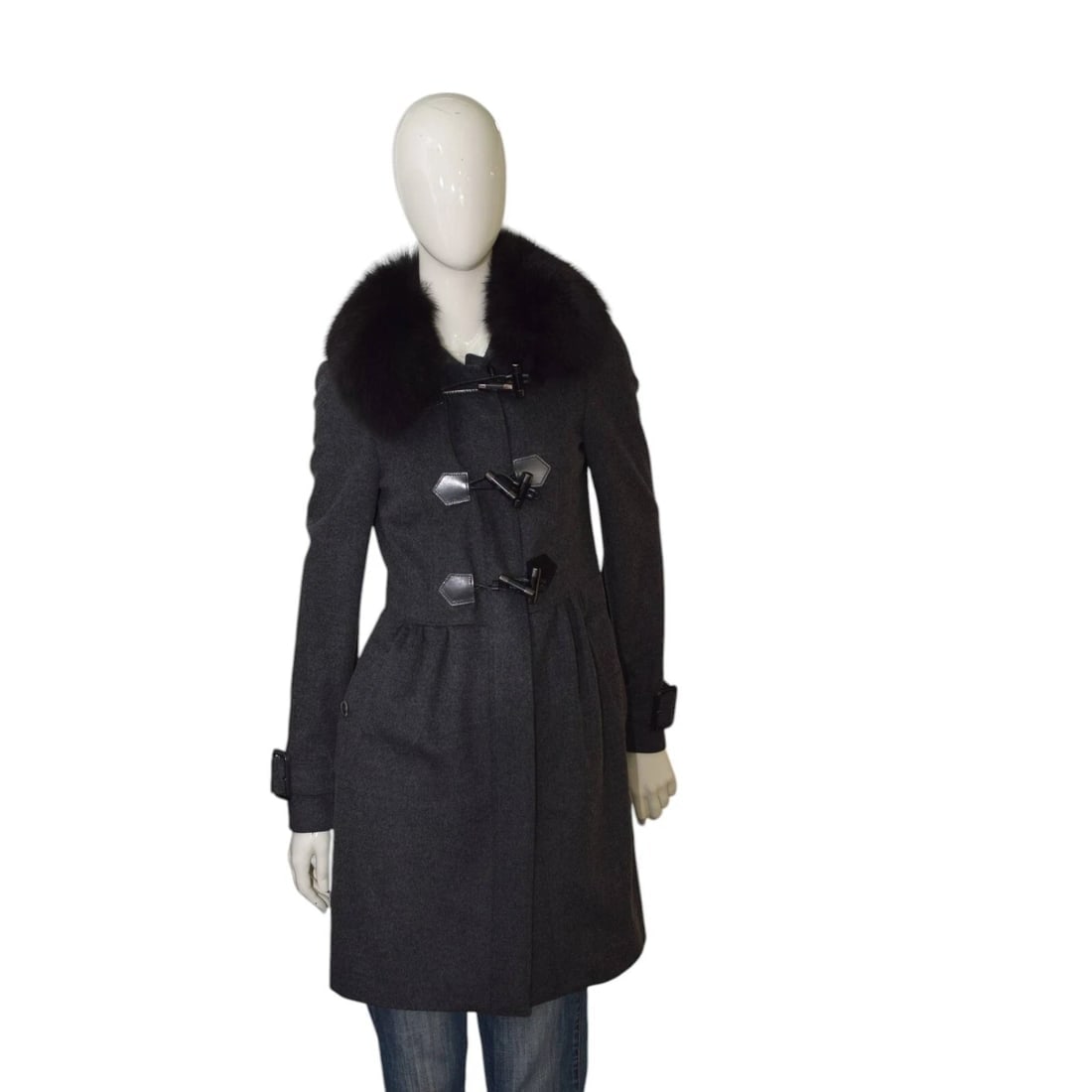 Burberry Gray black virgin wool & cashmere blend coat with black fur US 6, IT 40 (1 of 7)