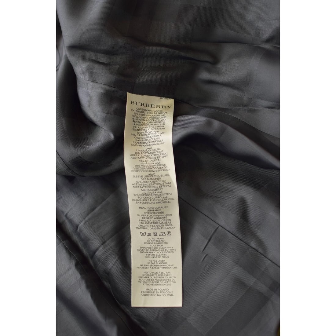 Burberry Gray black virgin wool & cashmere blend coat with black fur US 6, IT 40 - 4