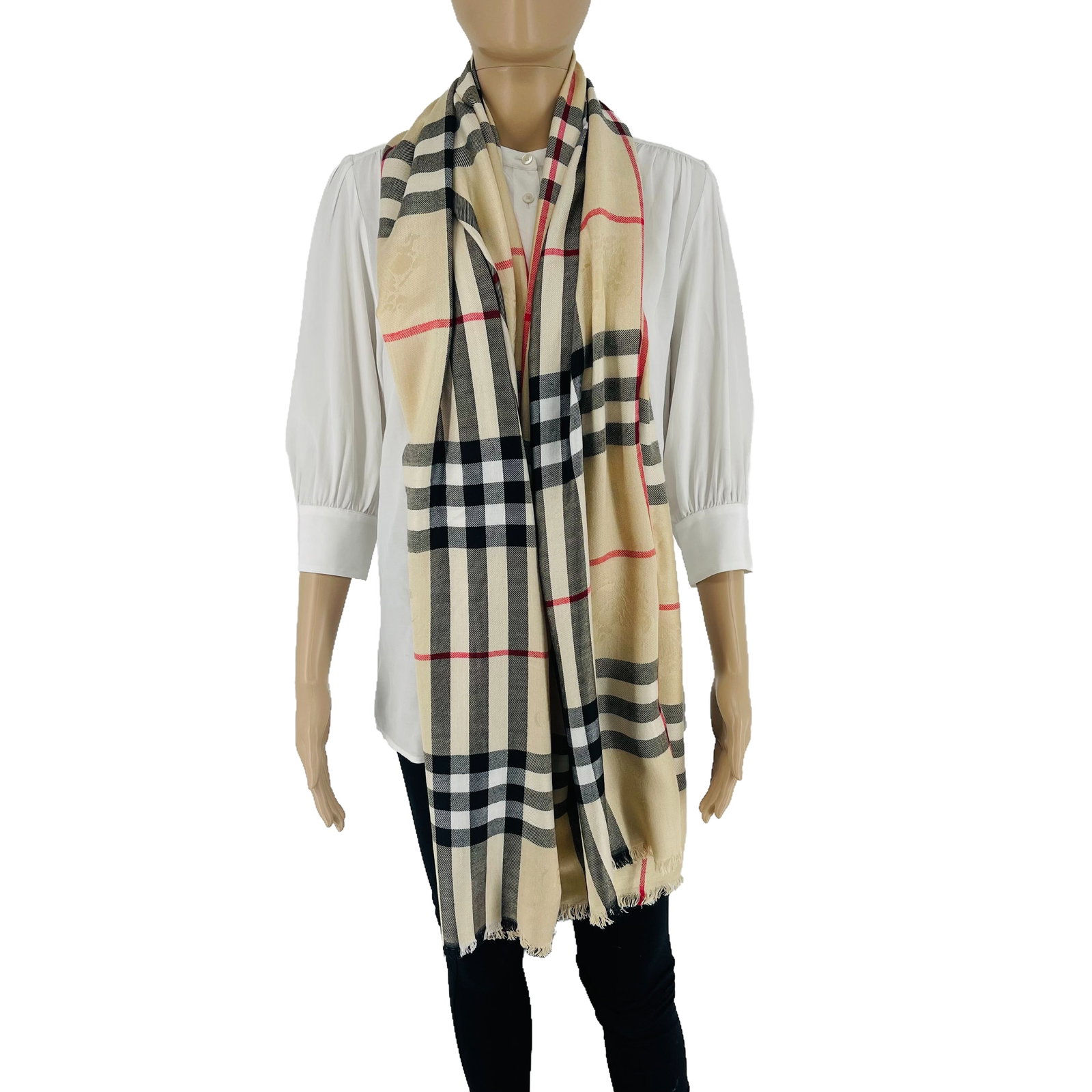 Burberry Beige Plaid Wide 100% Cashmere Scarf - 3
