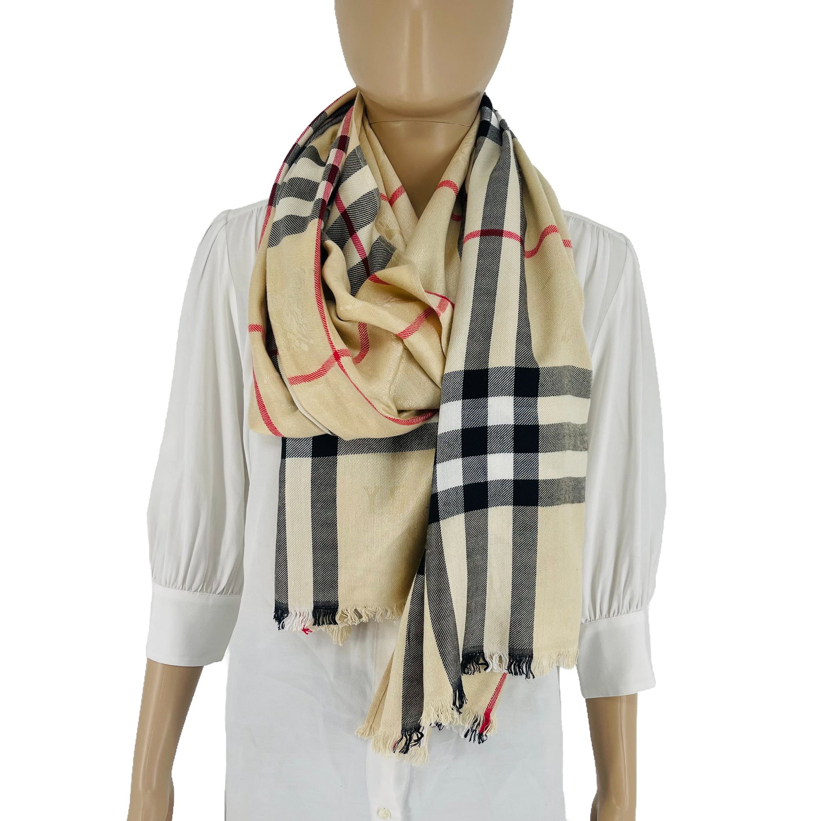 Burberry Beige Plaid Wide 100% Cashmere Scarf - 4