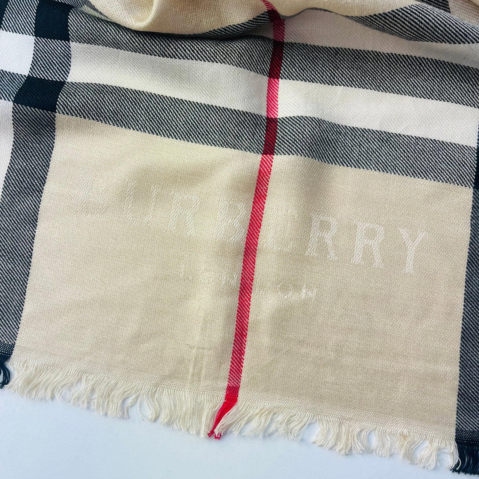 Burberry Beige Plaid Wide 100% Cashmere Scarf - 5