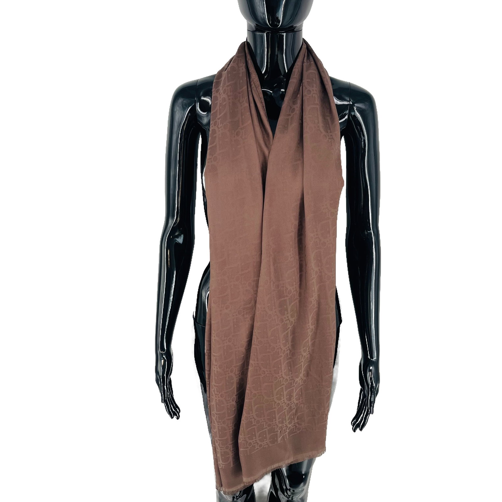 Christian Dior Brown Monogram Wool Silk Scarf - 3
