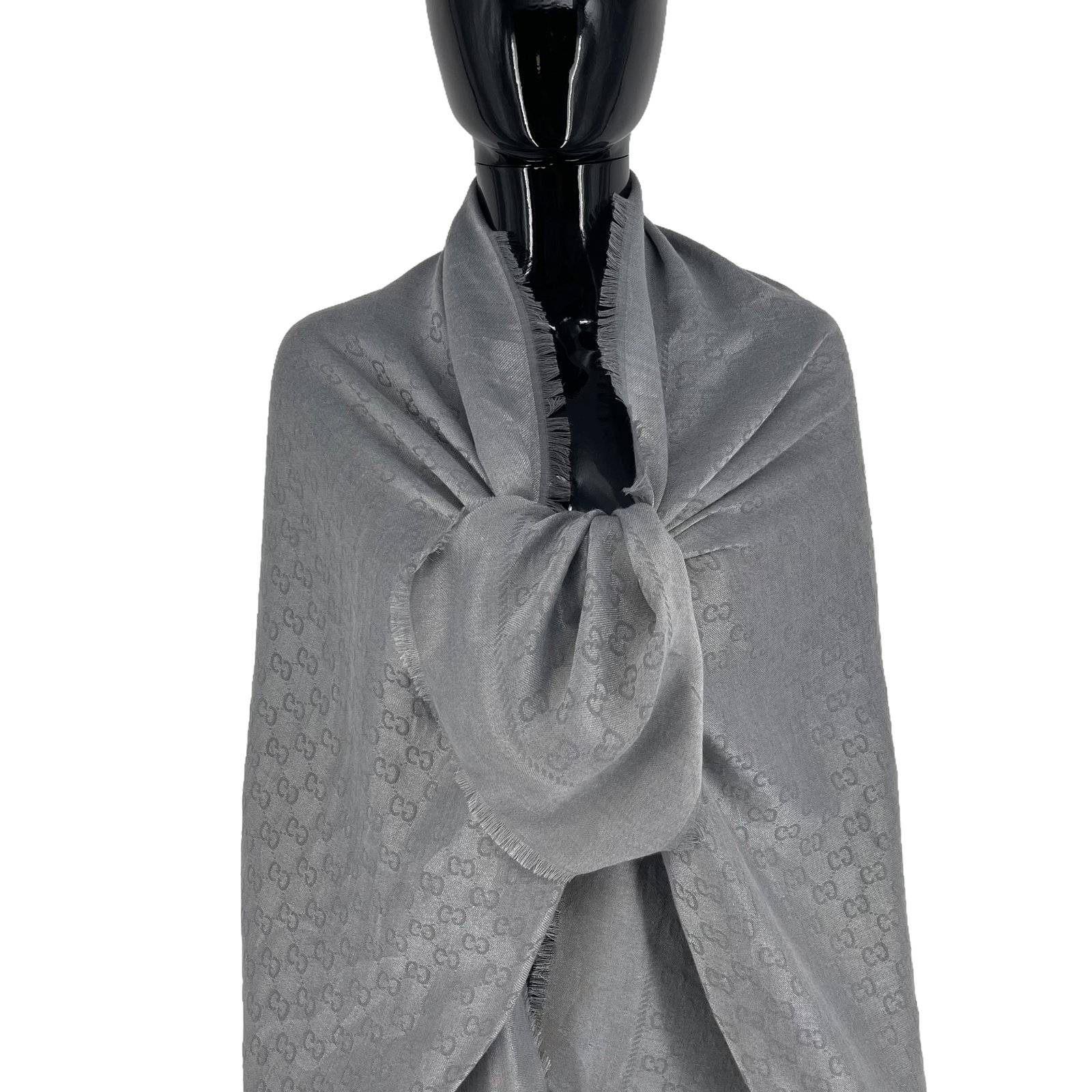 Gucci Grey Monogram Silk Wool Scarf - 2