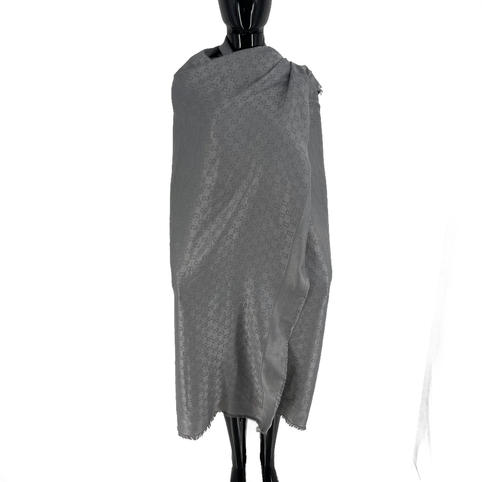 Gucci Grey Monogram Silk Wool Scarf - 3