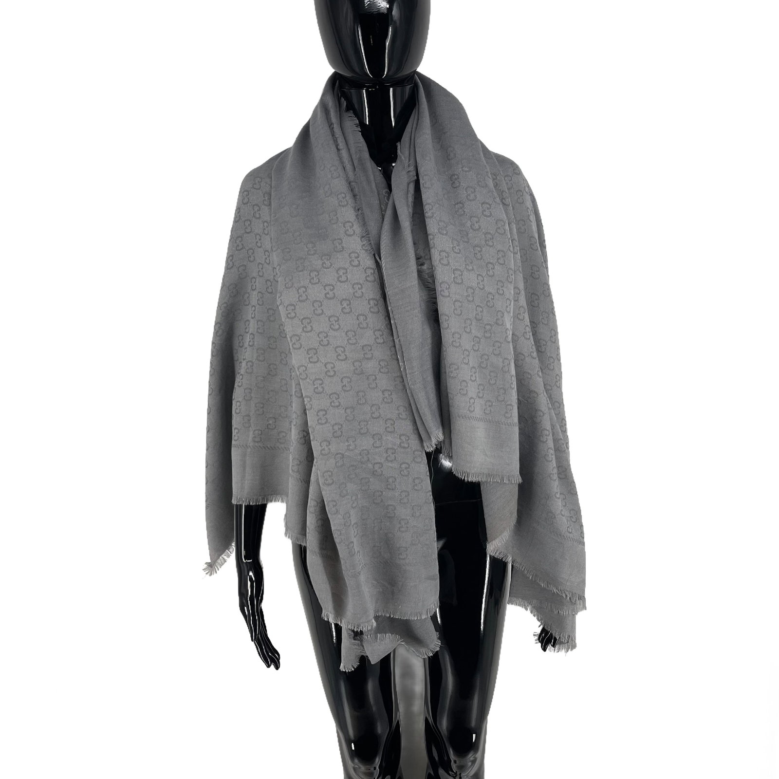 Gucci Grey Monogram Silk Wool Scarf - 4