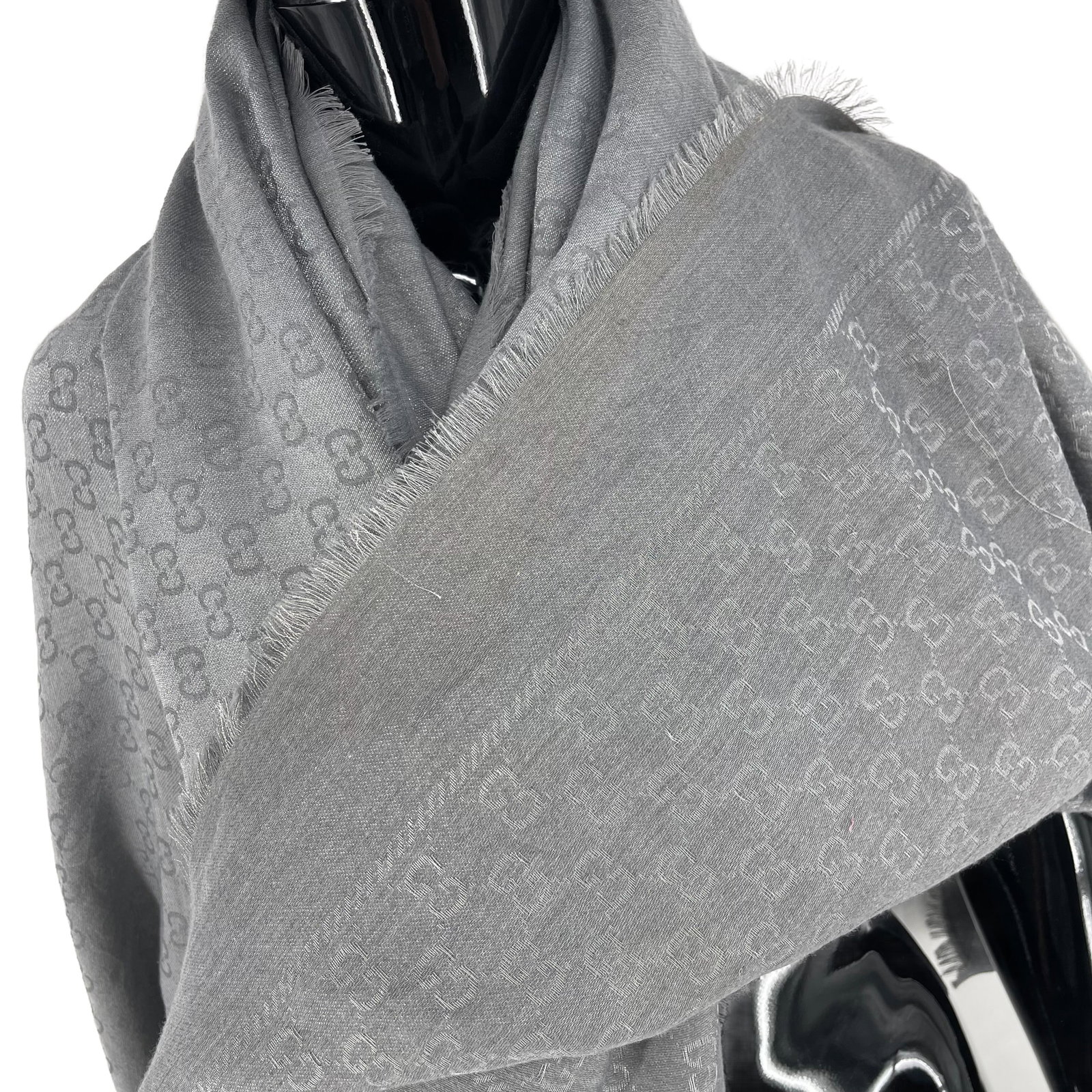 Gucci Grey Monogram Silk Wool Scarf - 5