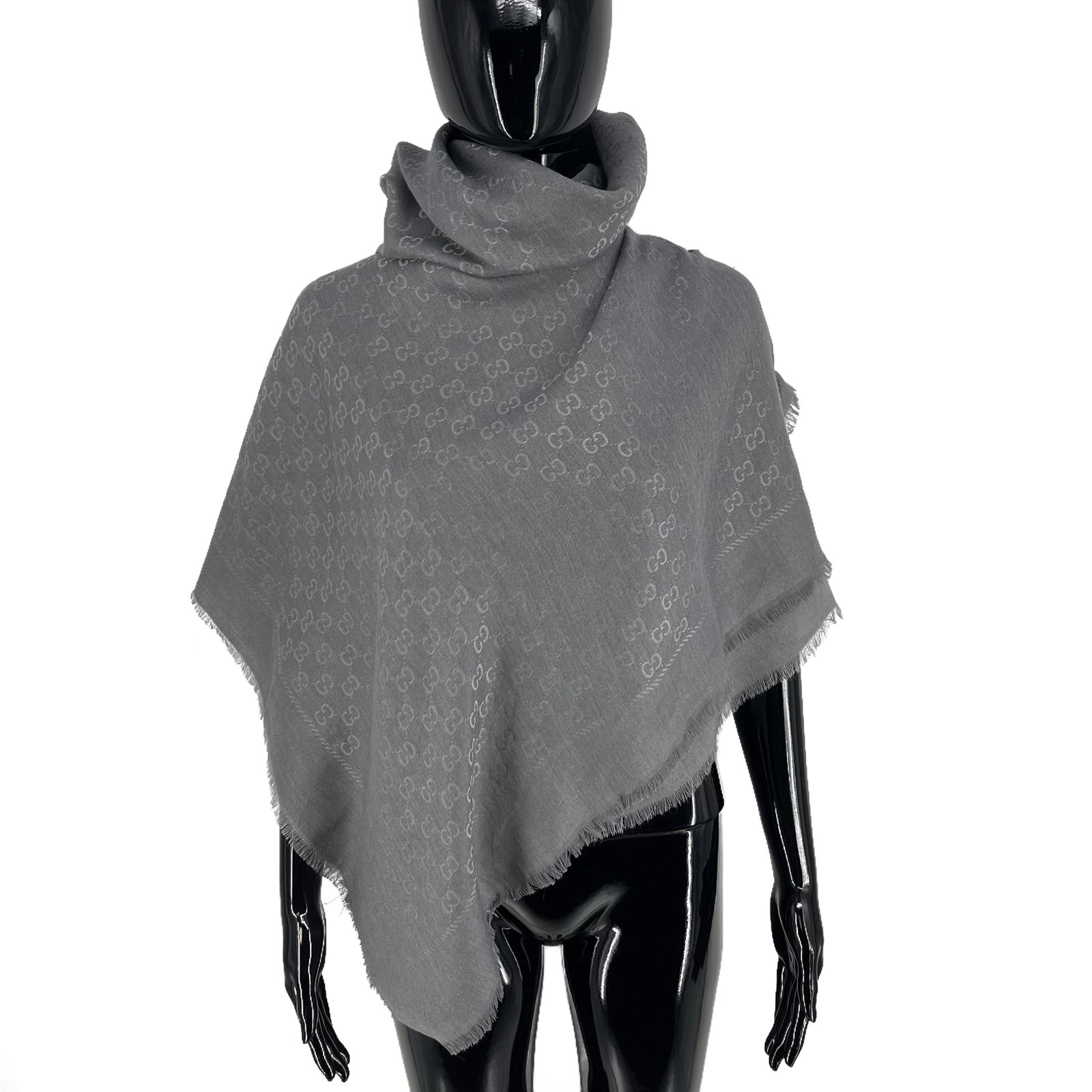 Gucci Grey Monogram Silk Wool Scarf - 6