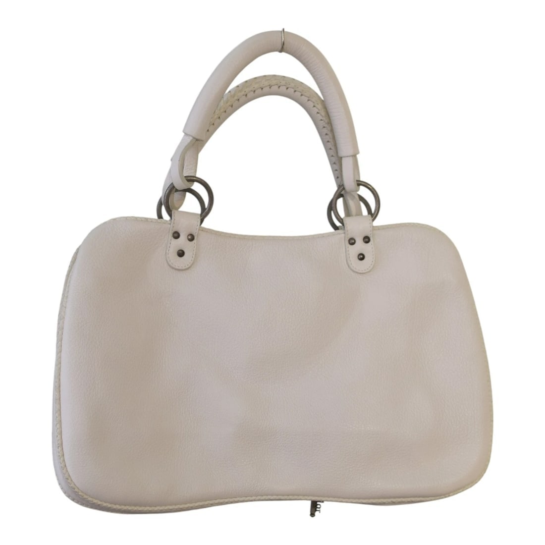 Christian Dior White Pebbled Leather Gaucho Saddle Tote Bag Buckle Key Charm Y2K - 2