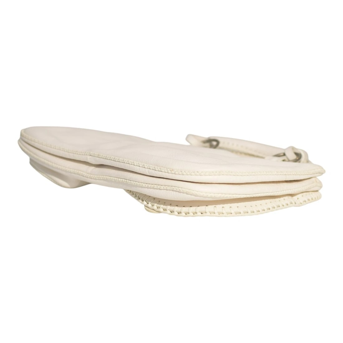 Christian Dior White Pebbled Leather Gaucho Saddle Tote Bag Buckle Key Charm Y2K - 9