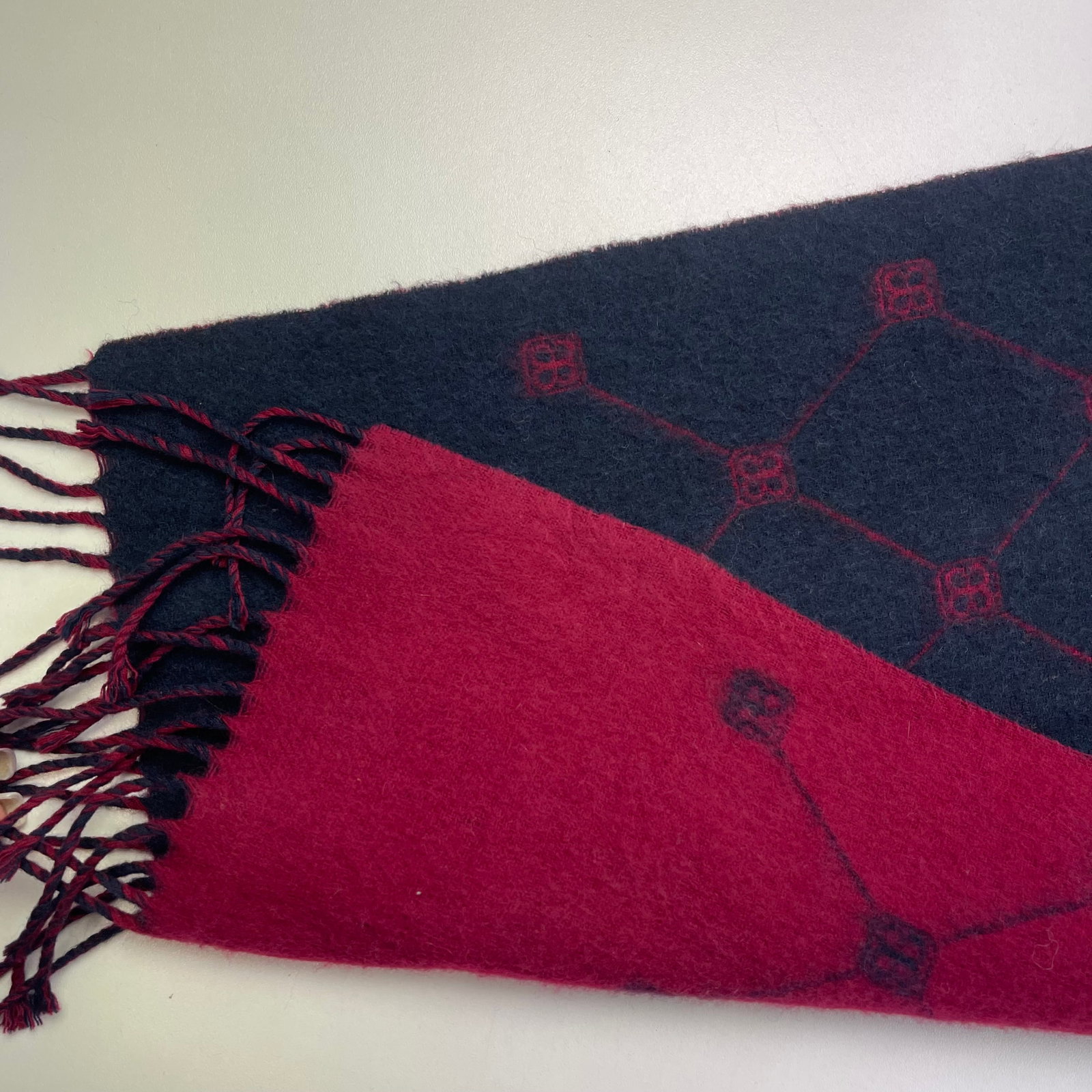 Balenciaga Navy Blue & Red 100% Wool Scarf - 5
